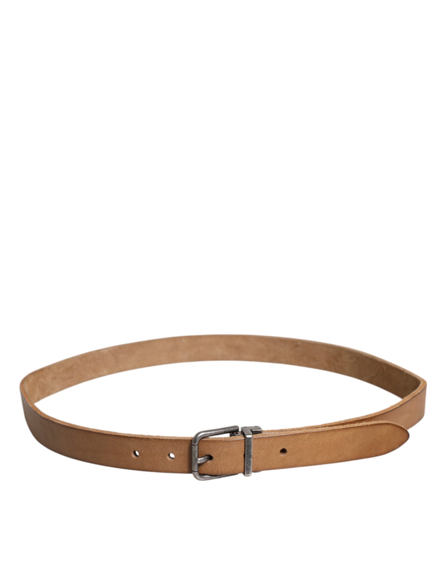 Ceinture Dolce & Gabbana en cuir marron avec boucle en métal argenté