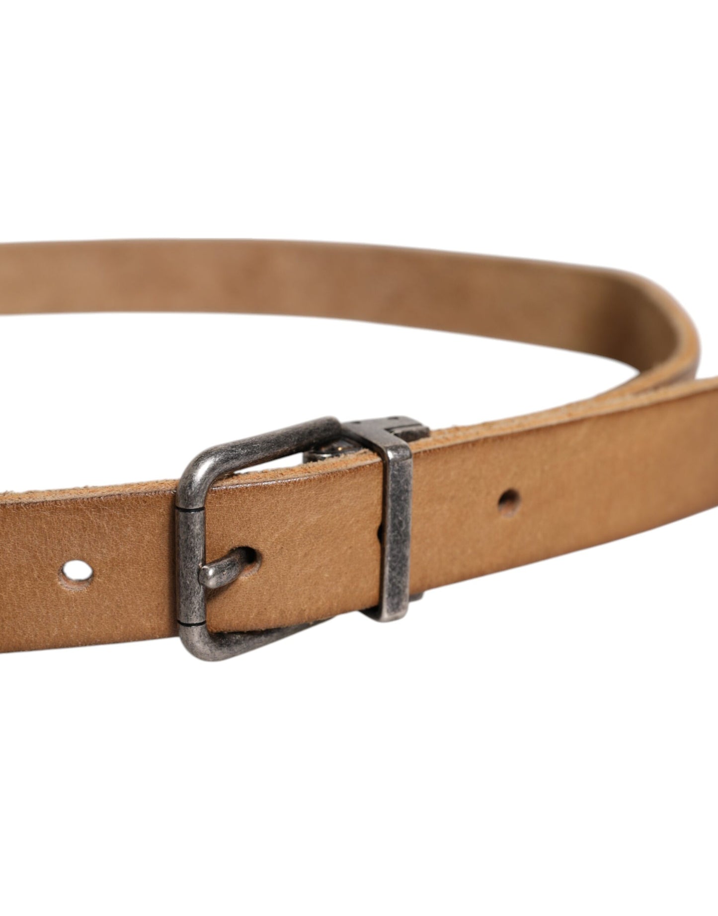 Ceinture Dolce & Gabbana en cuir marron avec boucle en métal argenté