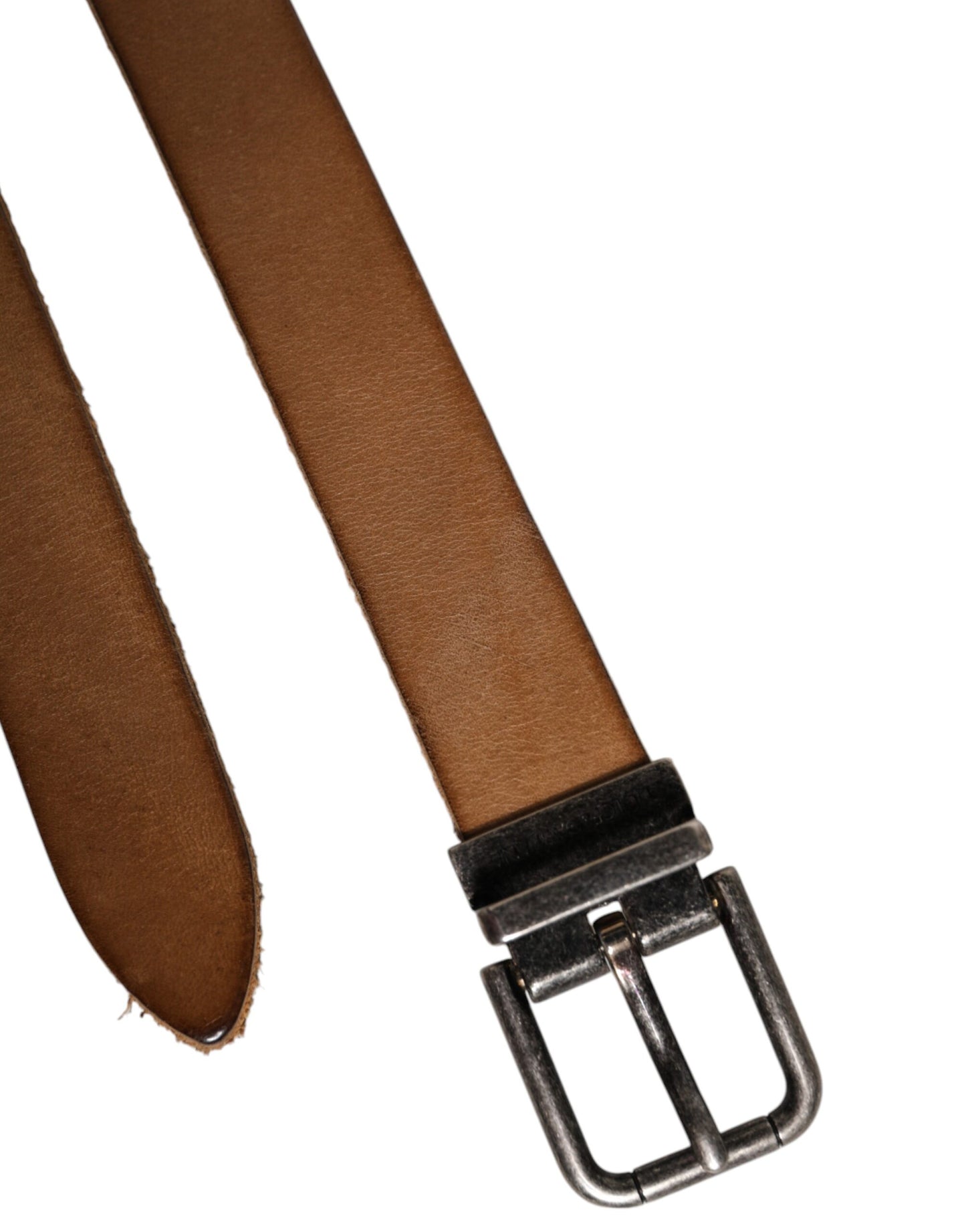 Ceinture Dolce & Gabbana en cuir marron avec boucle en métal argenté