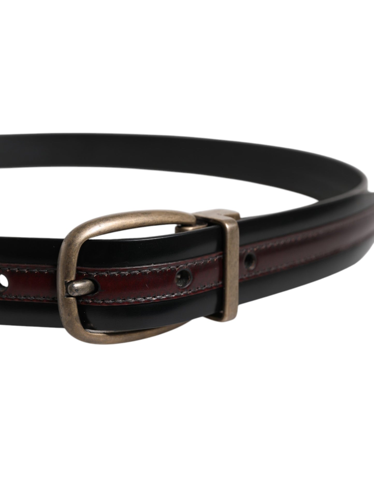 Ceinture Dolce & Gabbana en cuir de veau noir bordeaux avec boucle en métal et logo