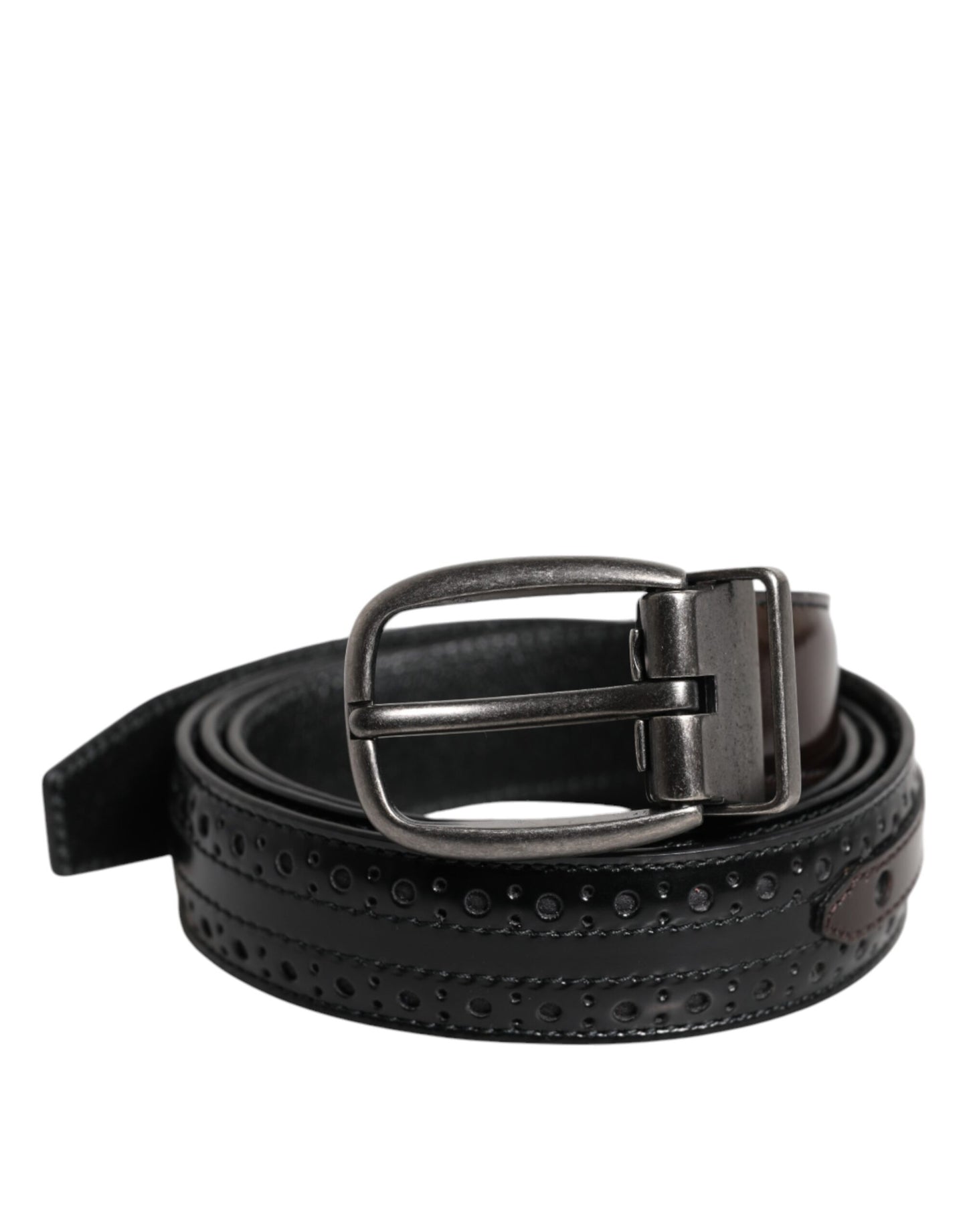 Ceinture classique en cuir noir et marron Dolce & Gabbana avec boucle en métal