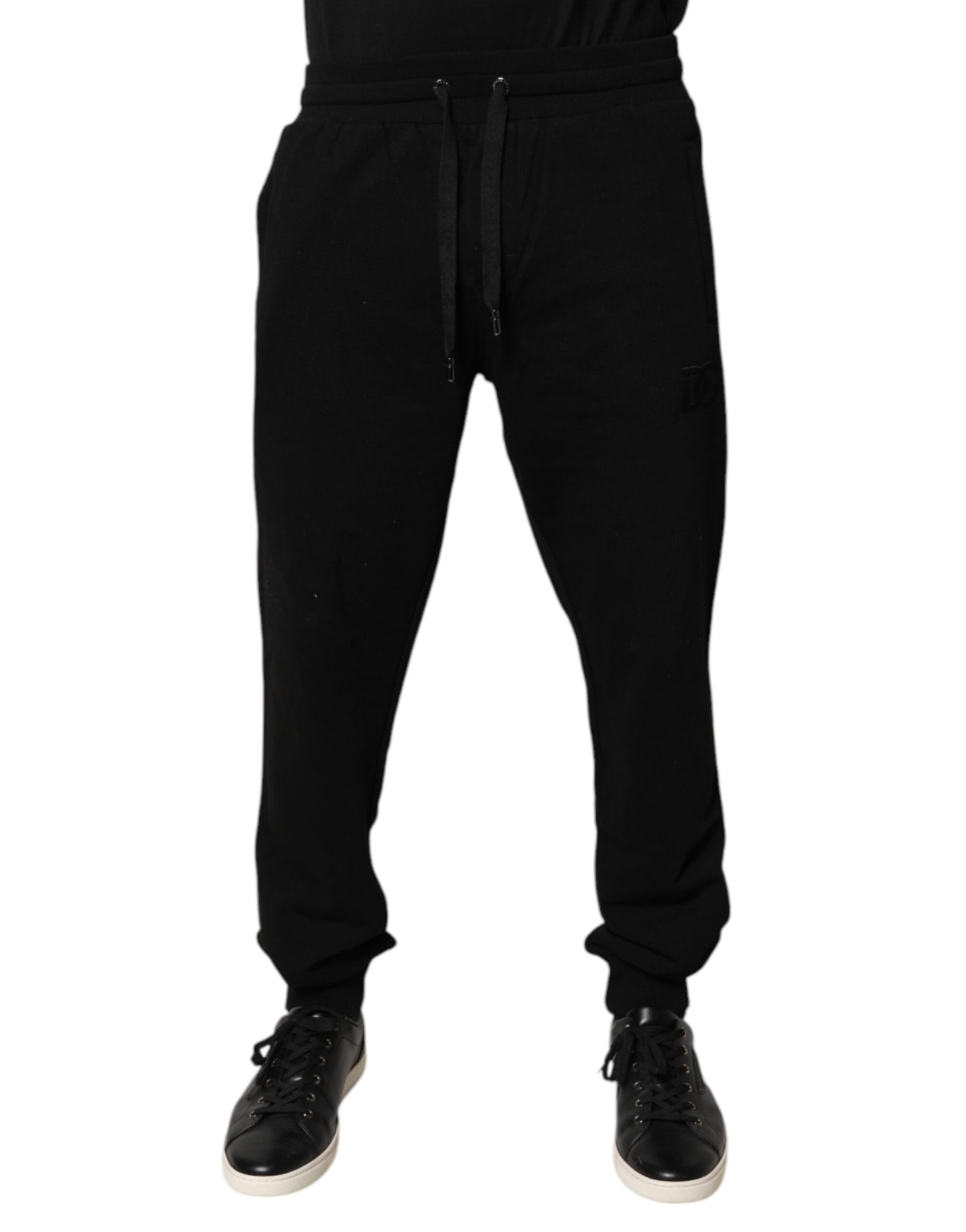 Pantalon de jogging taille moyenne en coton noir Dolce & Gabbana