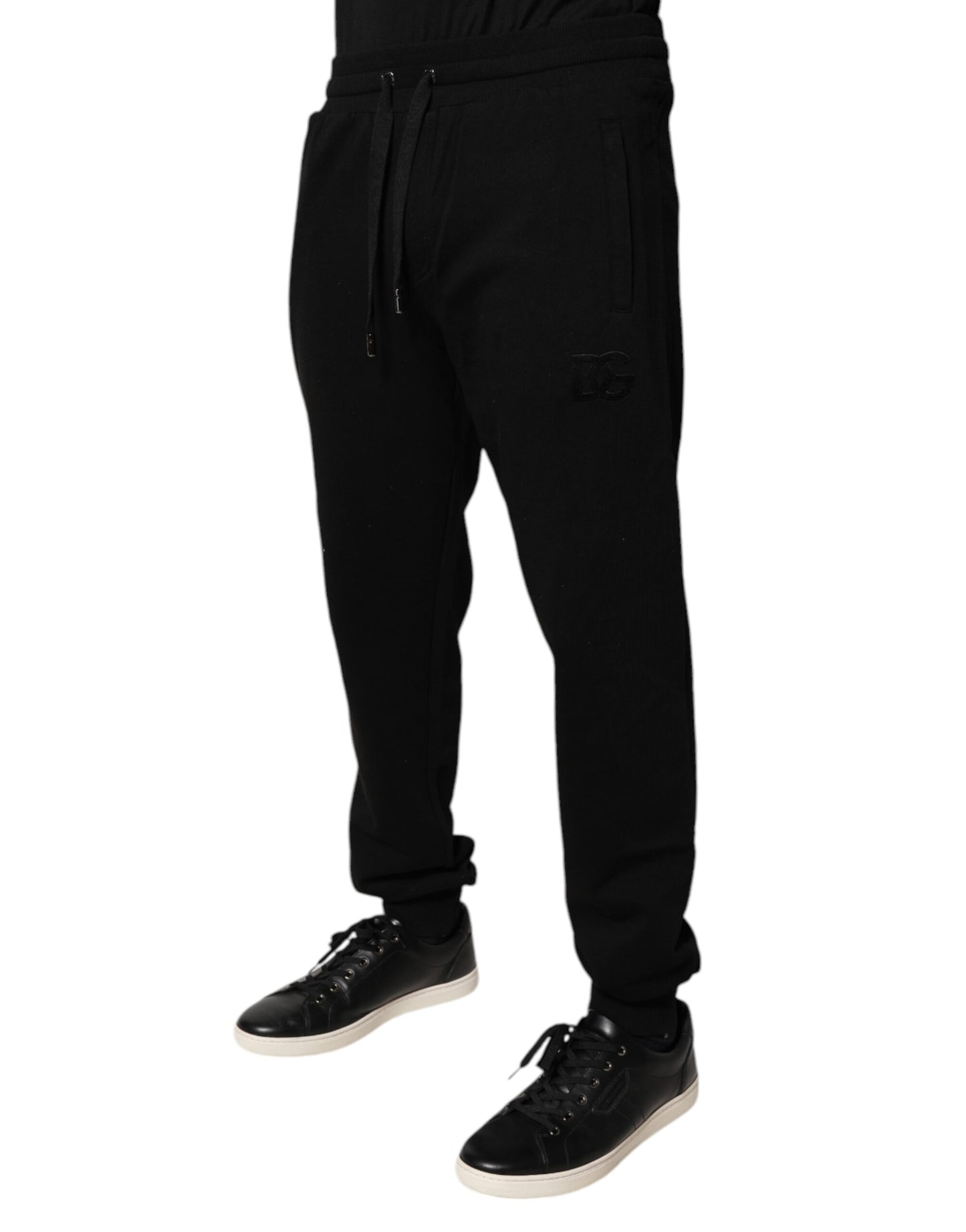 Pantalon de jogging taille moyenne en coton noir Dolce & Gabbana