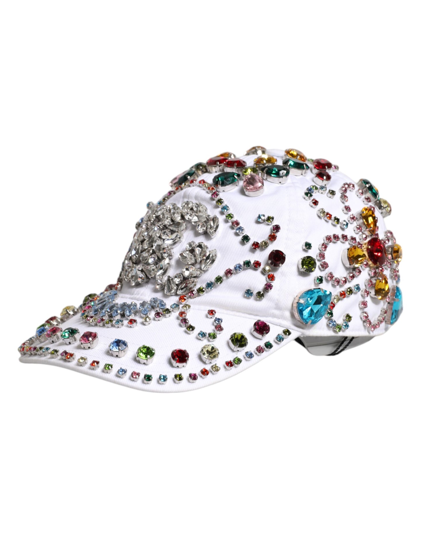 Casquette de baseball Dolce & Gabbana blanche ornée de cristaux multicolores