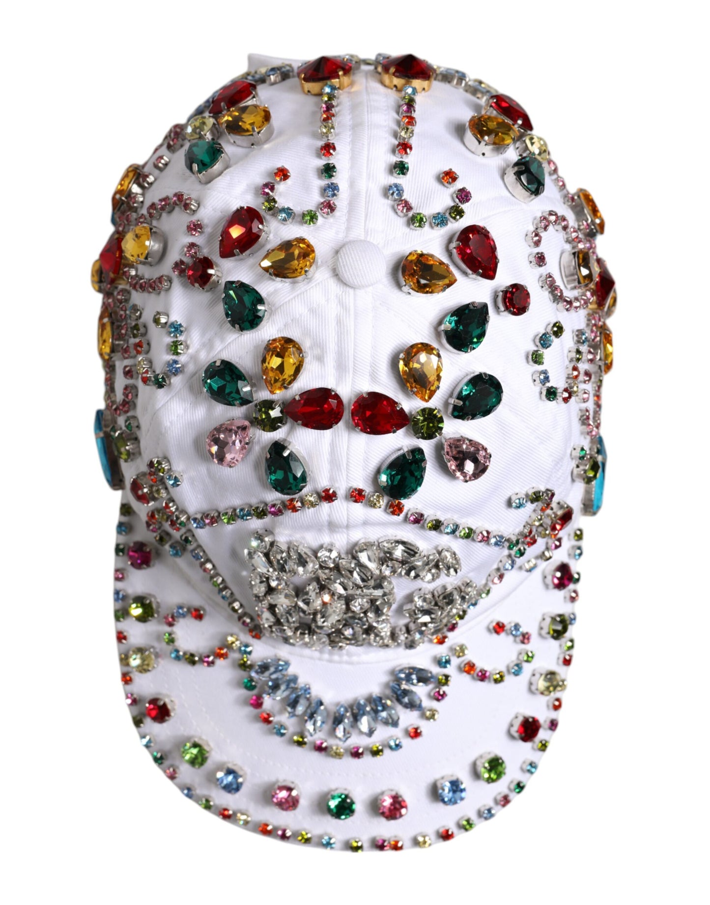 Casquette de baseball Dolce & Gabbana blanche ornée de cristaux multicolores