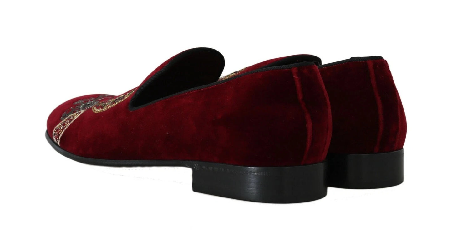 Mocassins en velours bordeaux Dolce & Gabbana, chaussures fer à cheval Gun