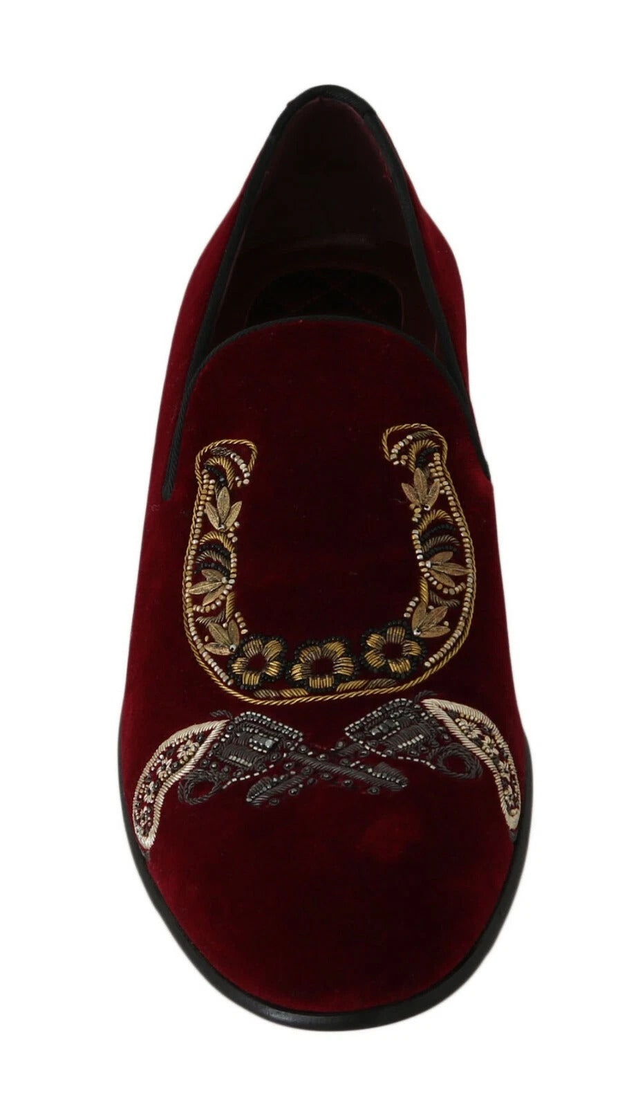 Mocassins en velours bordeaux Dolce & Gabbana, chaussures fer à cheval Gun