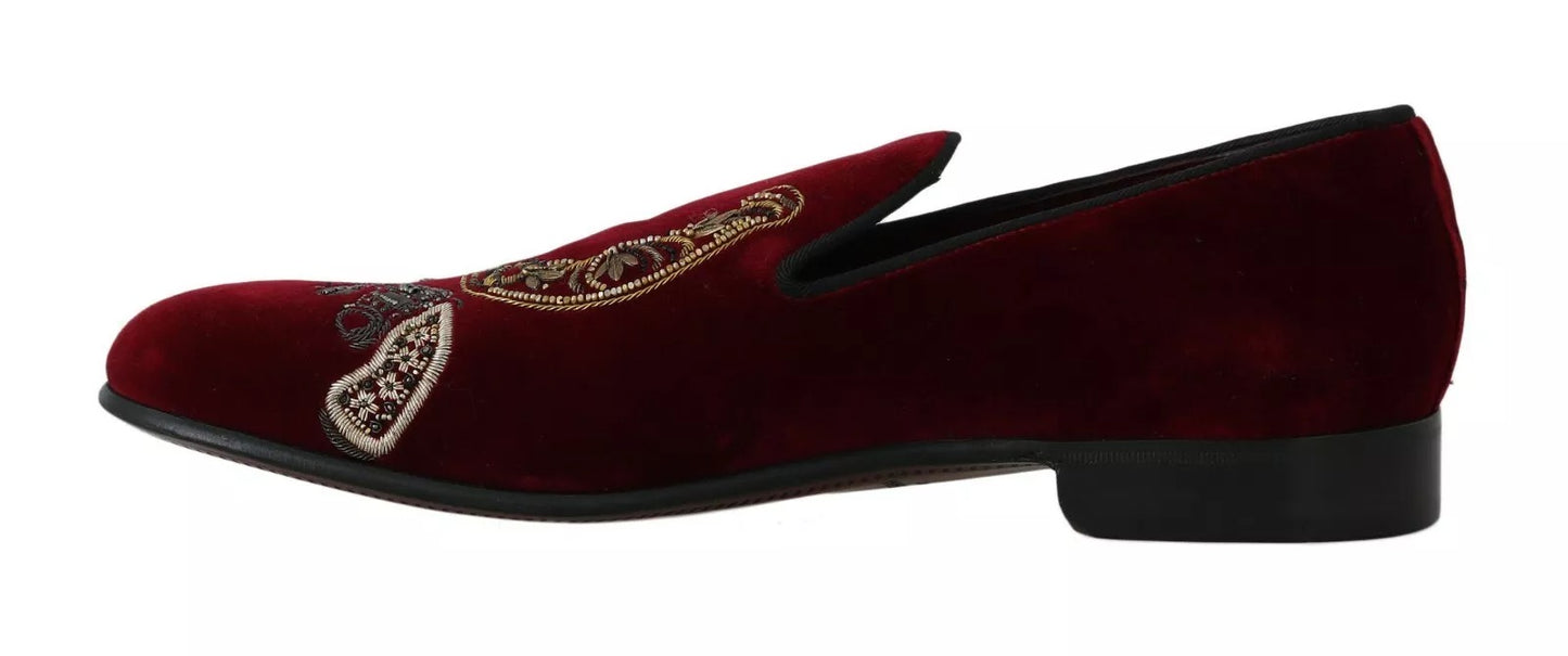 Mocassins en velours bordeaux Dolce & Gabbana, chaussures fer à cheval Gun