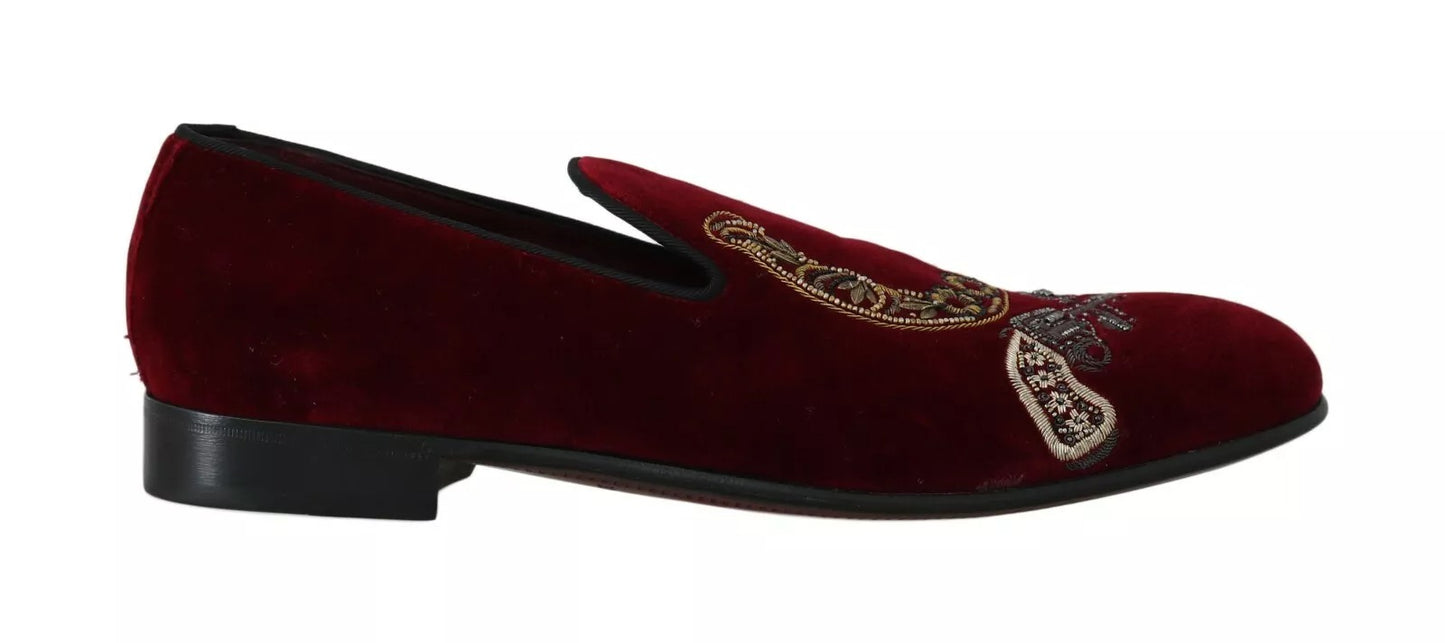Mocassins en velours bordeaux Dolce & Gabbana, chaussures fer à cheval Gun