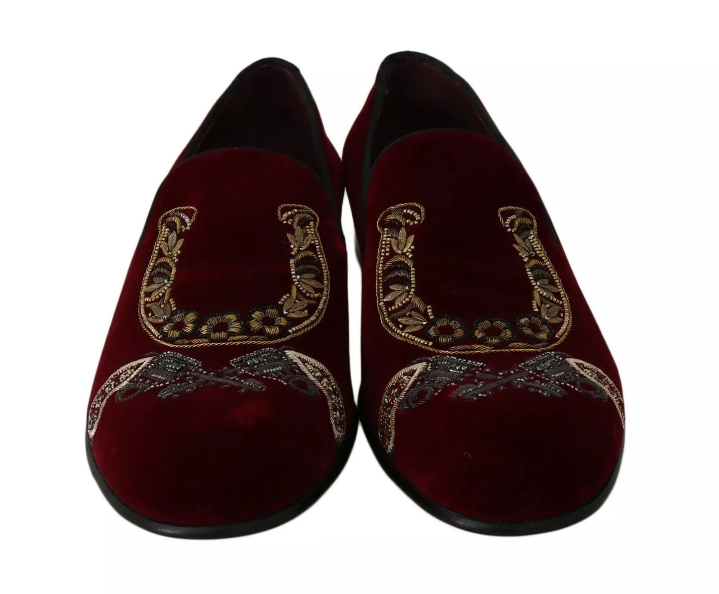 Mocassins en velours bordeaux Dolce & Gabbana, chaussures fer à cheval Gun