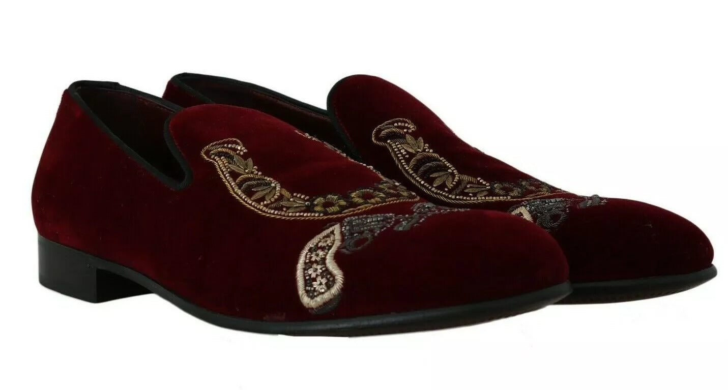 Mocassins en velours bordeaux Dolce & Gabbana, chaussures fer à cheval Gun