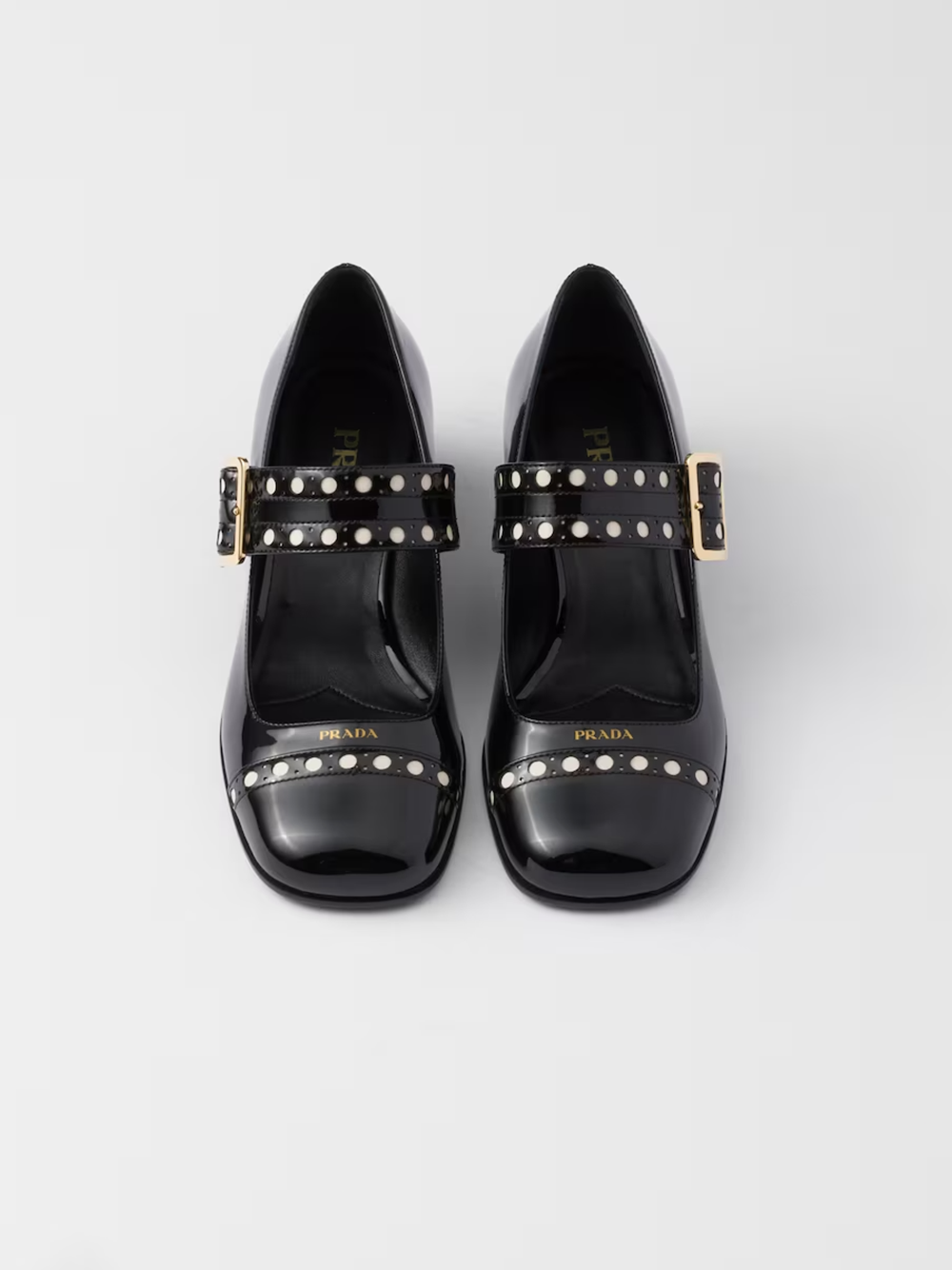 Escarpins Mary Jane en cuir verni noir Prada