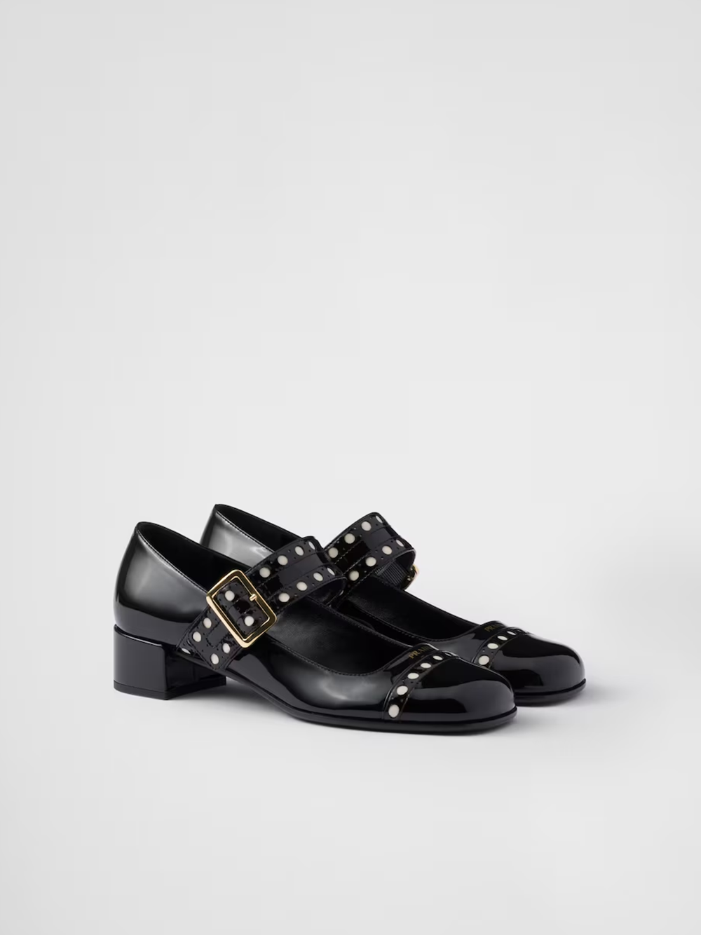 Escarpins Mary Jane en cuir verni noir Prada
