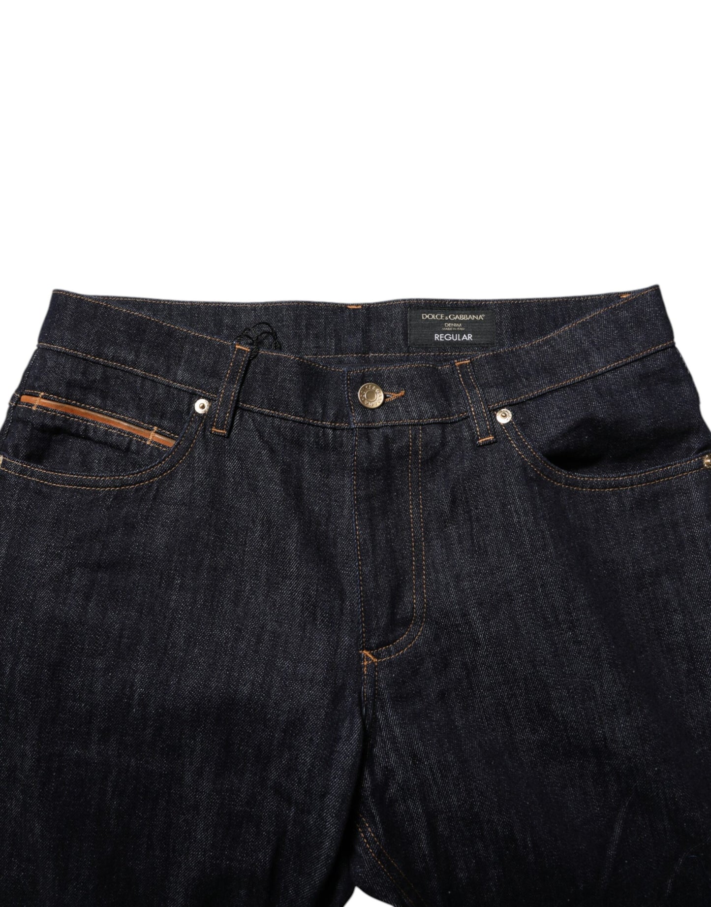 Jean en denim bleu foncé avec plaque logo Dolce & Gabbana pour homme