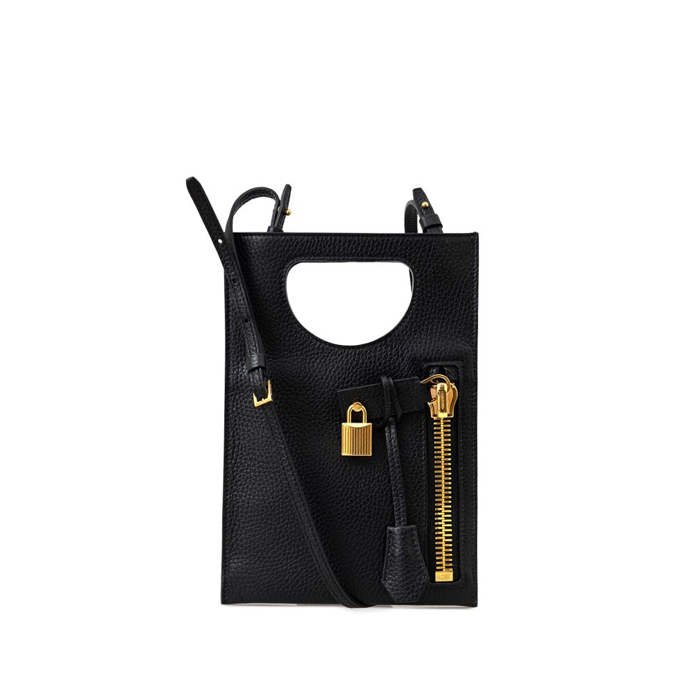 Tom Ford Schwarze Leder-Umhängetasche