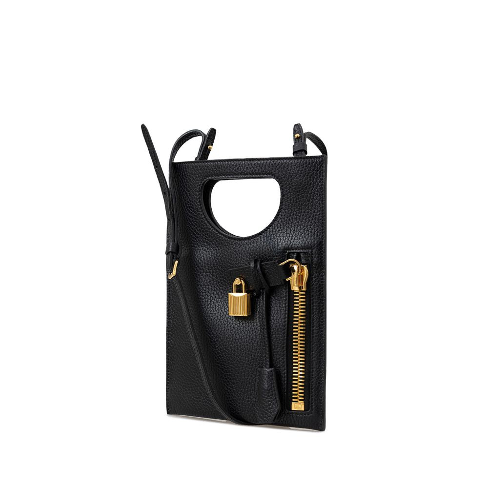 Tom Ford Schwarze Leder-Umhängetasche