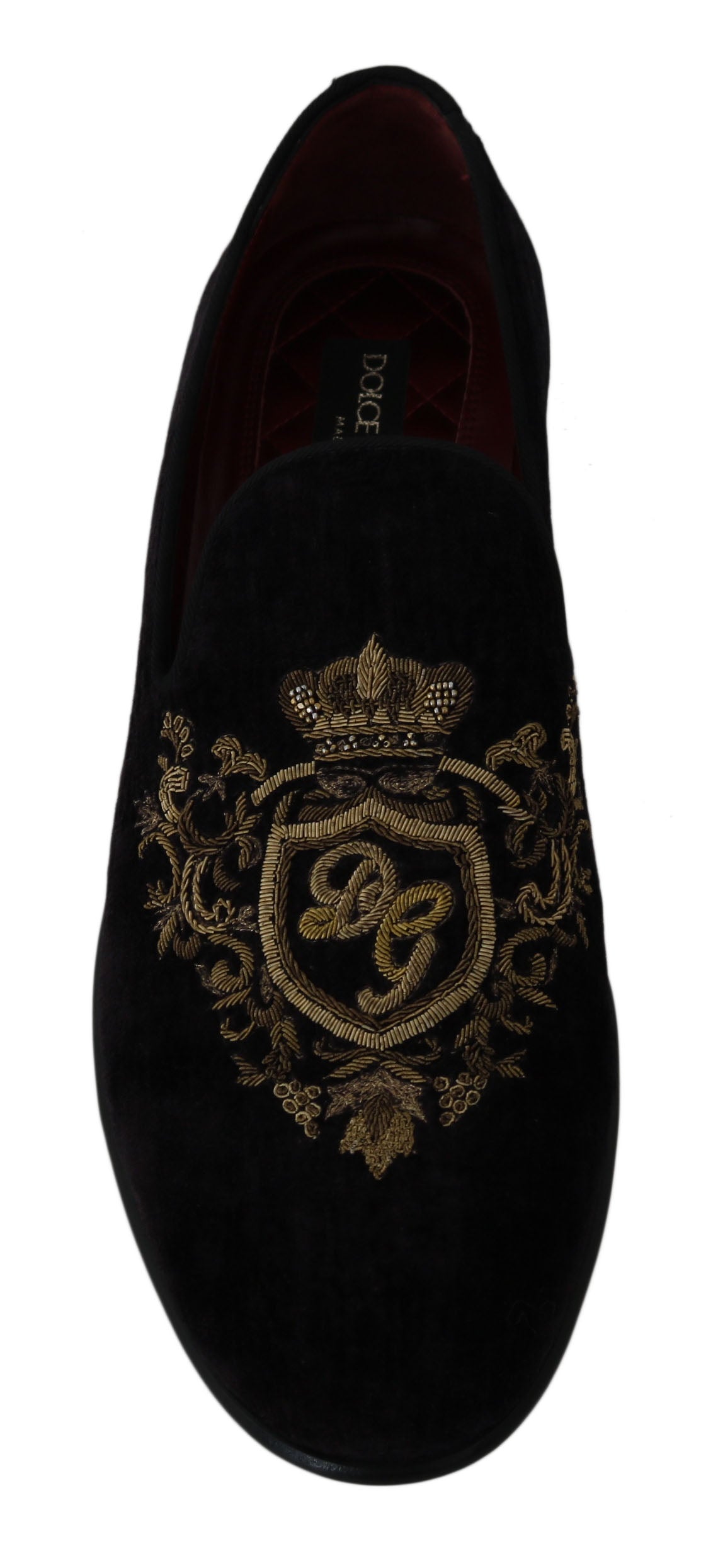 Mocassins Dolce & Gabbana en velours noir avec couronne dorée