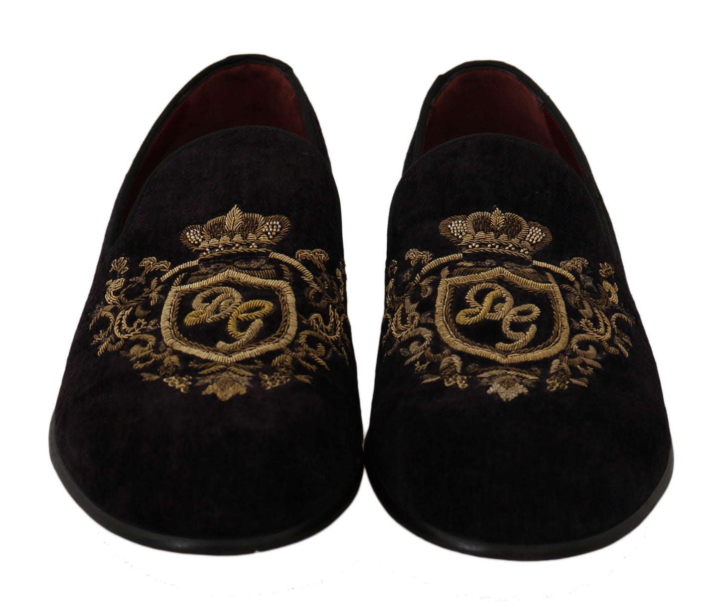 Mocassins Dolce & Gabbana en velours noir avec couronne dorée