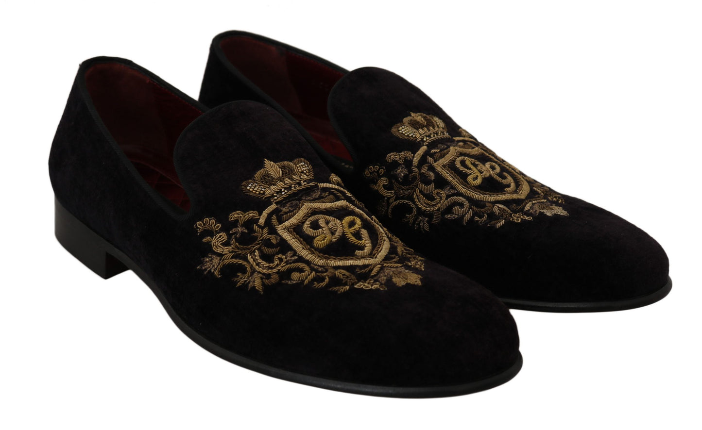 Mocassins Dolce & Gabbana en velours noir avec couronne dorée