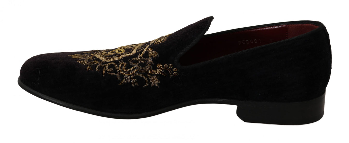 Mocassins Dolce & Gabbana en velours noir avec couronne dorée