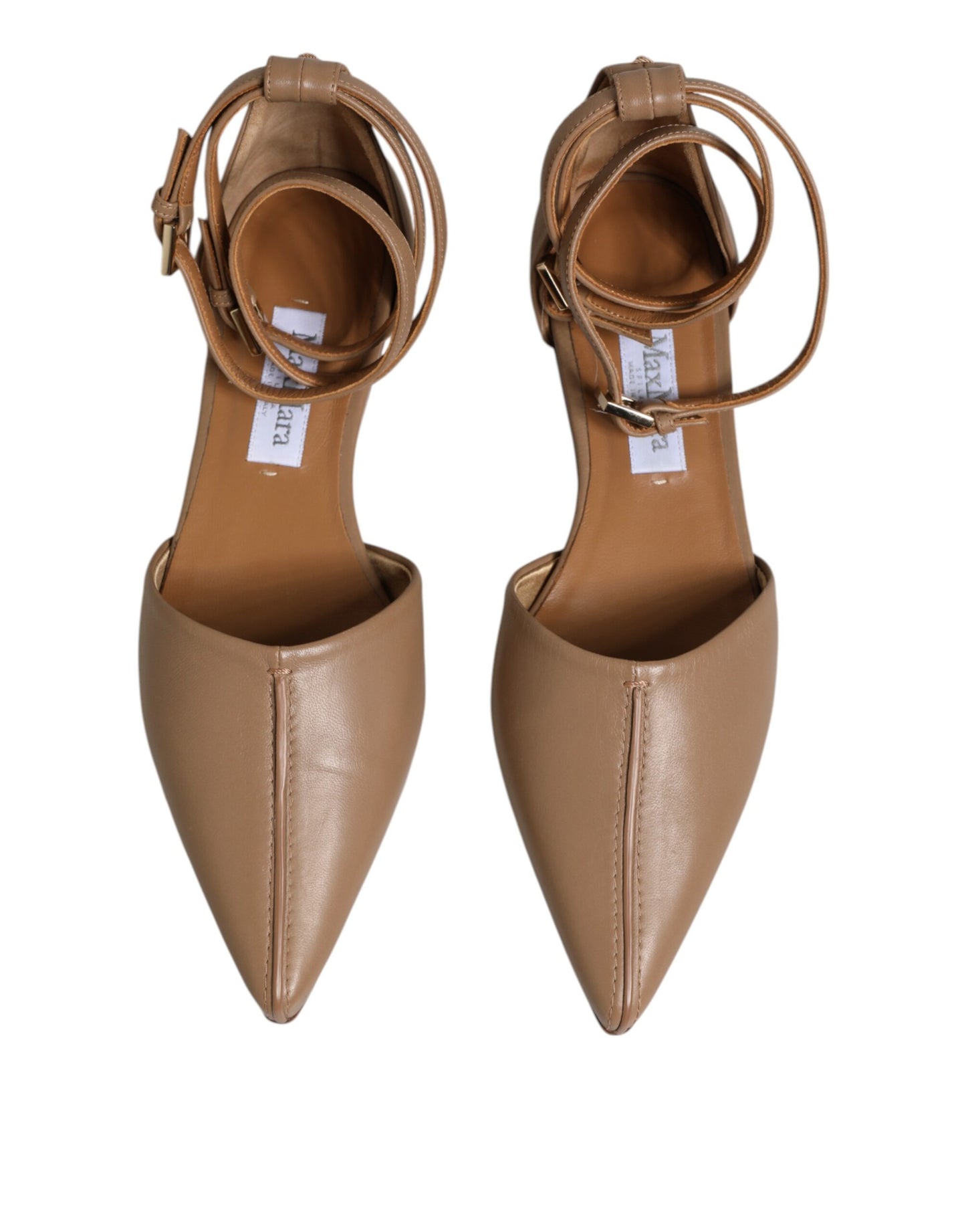Max Mara – Beigefarbene Ballerinas aus Leder mit spitzer Zehenpartie