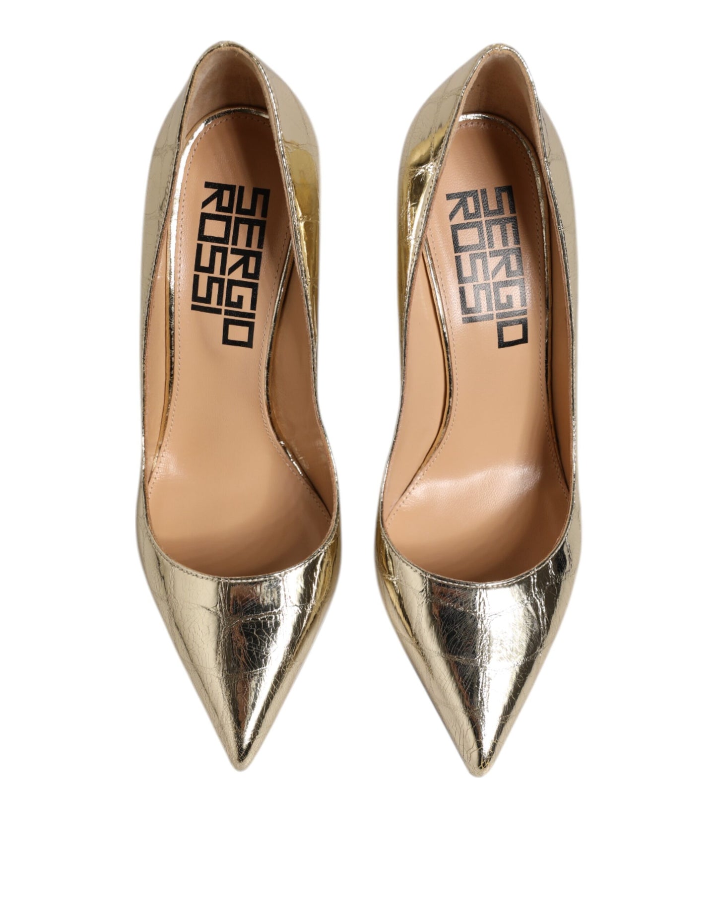 Chaussures à talons carrés et bout pointu en cuir doré Sergio Rossi