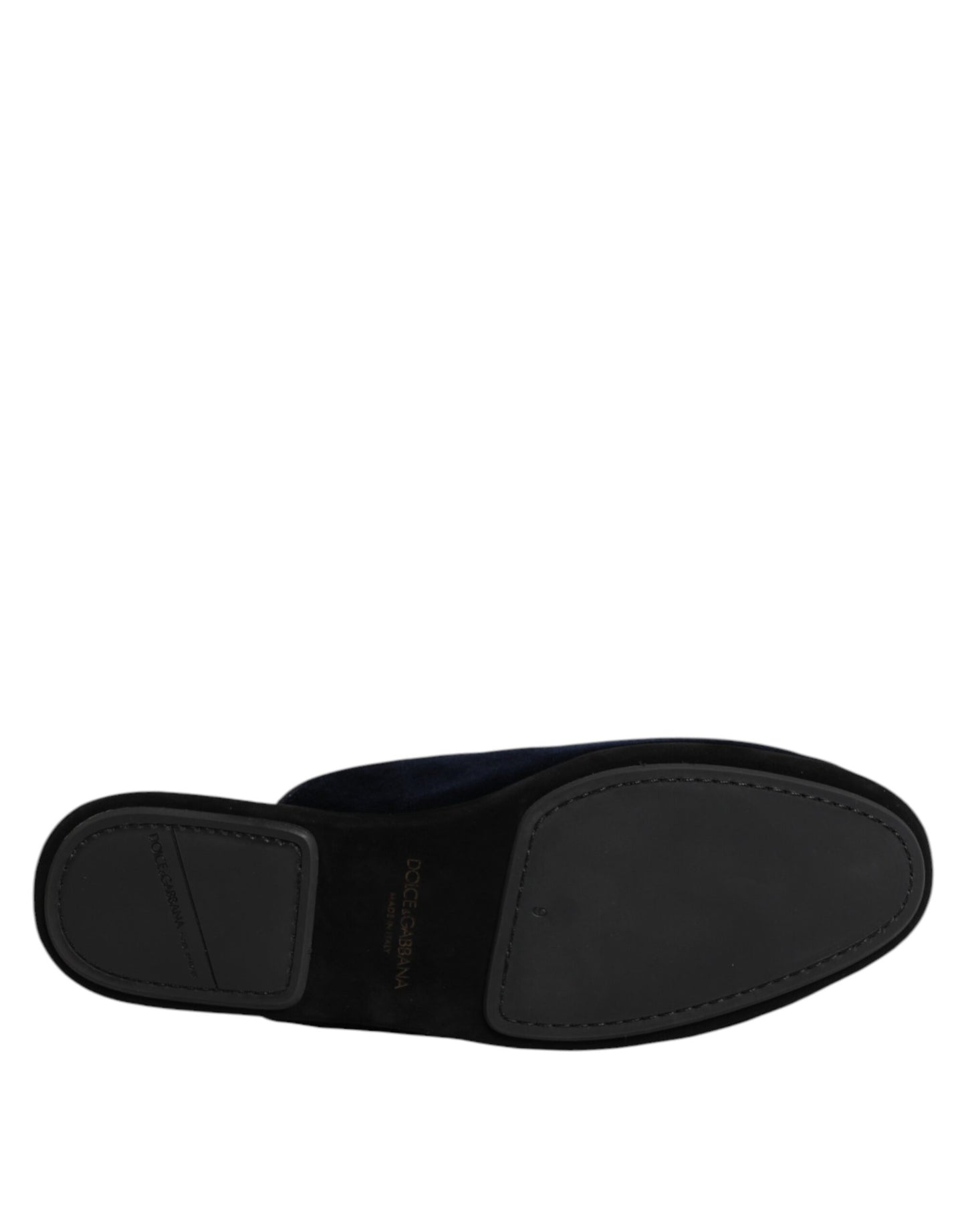 Claquettes plates Dolce & Gabbana en velours viscose bleu foncé