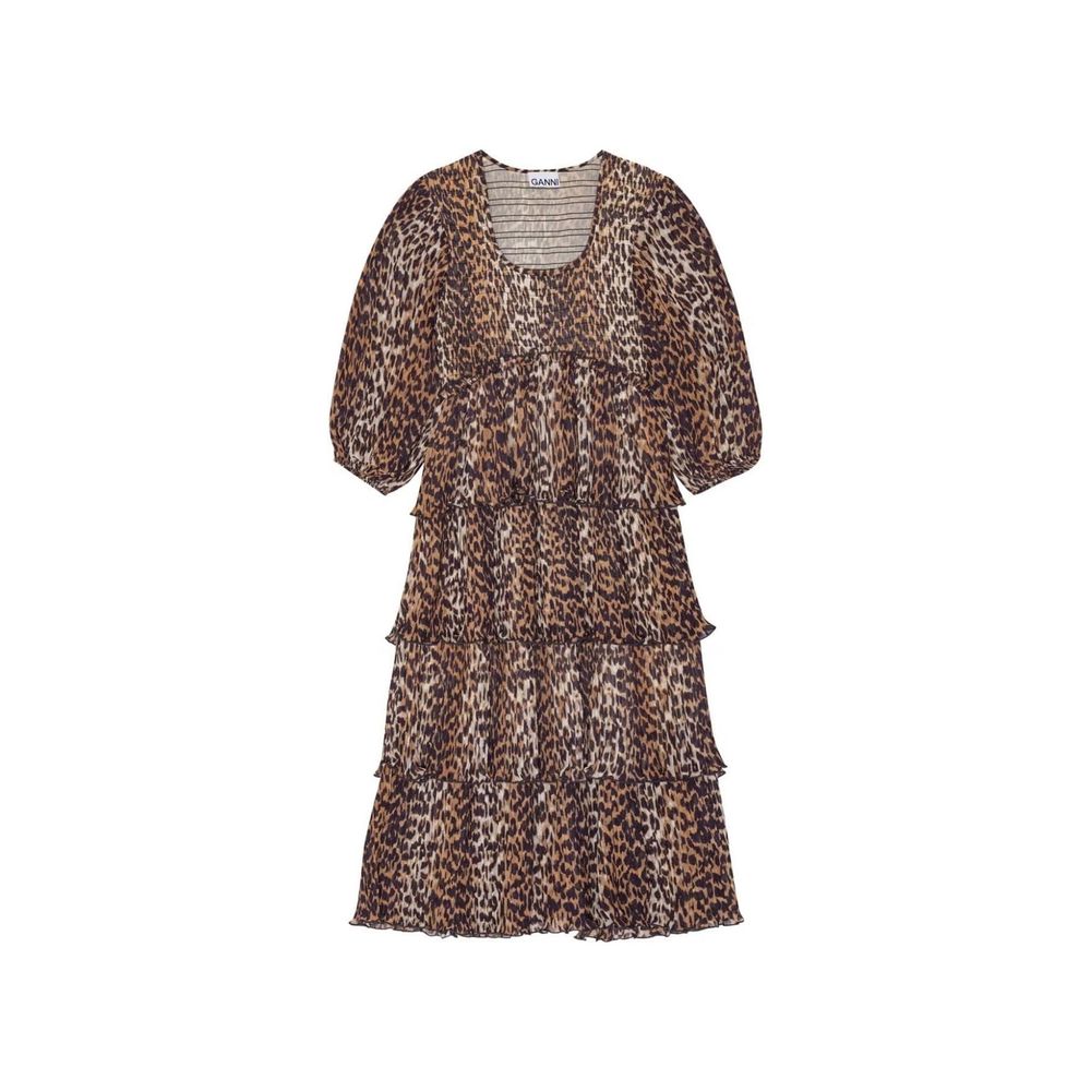 Ganni – Plissiertes Midikleid aus Georgette mit Leopardenmuster