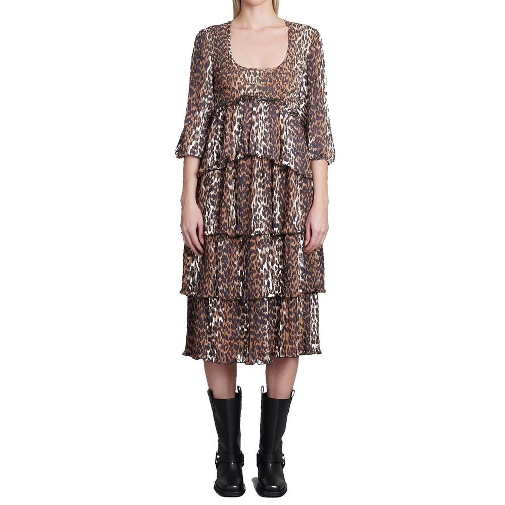 Ganni – Plissiertes Midikleid aus Georgette mit Leopardenmuster