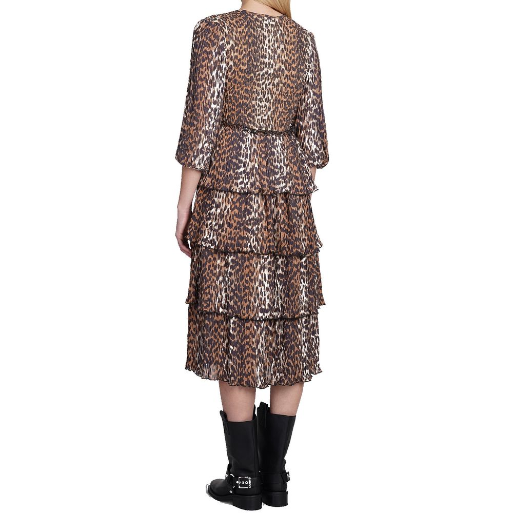 Ganni – Plissiertes Midikleid aus Georgette mit Leopardenmuster