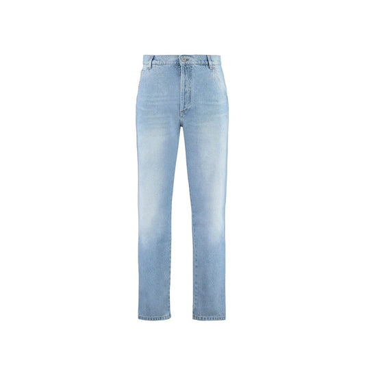 Blue Cotton Cropped Jeans