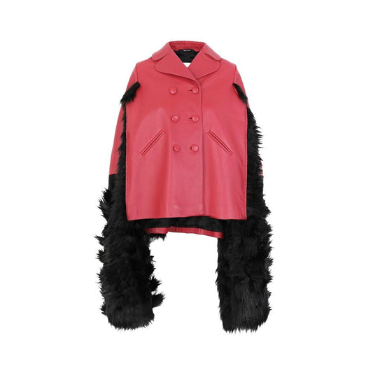 Veste cape en cuir avec bordure en fausse fourrure Maison Margiela