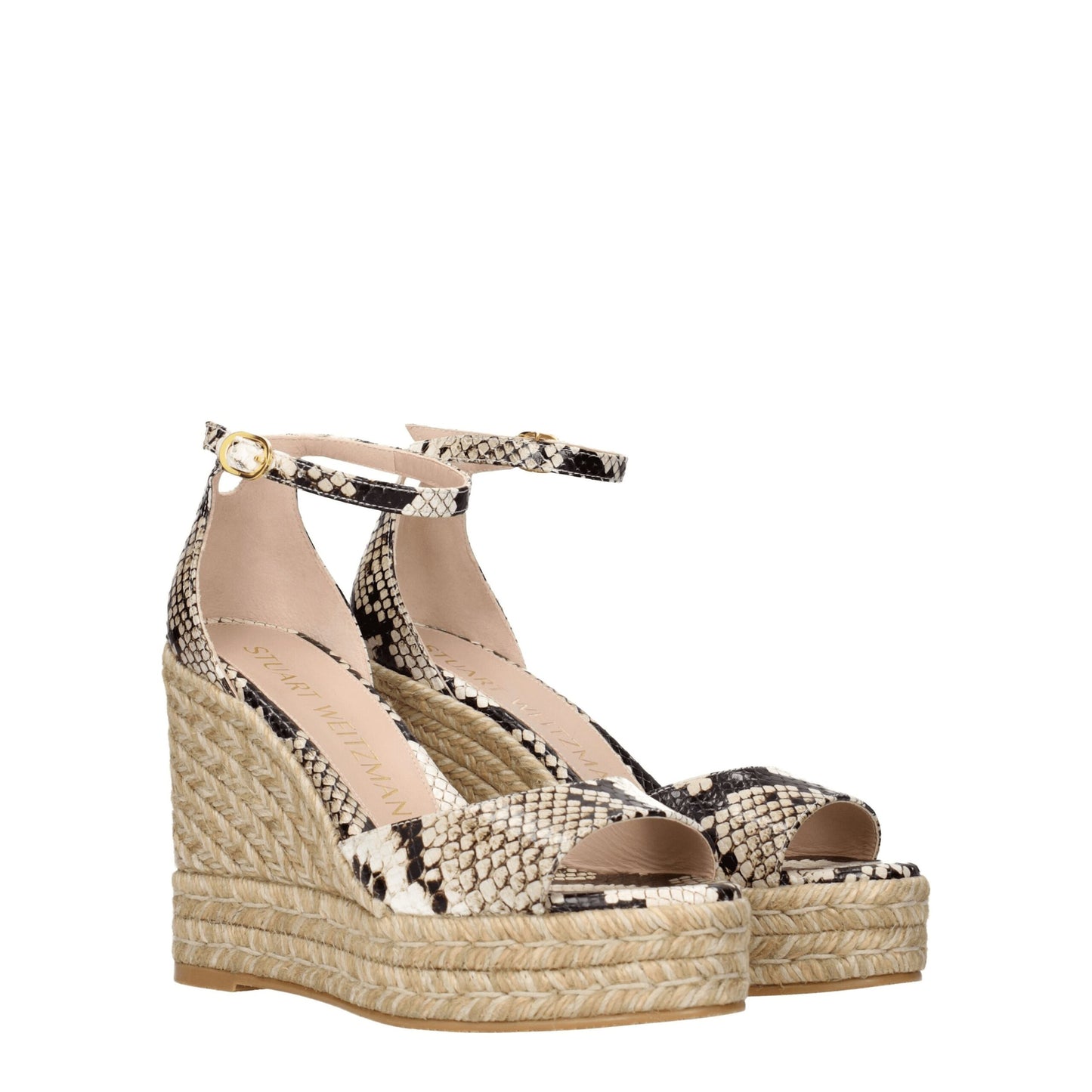 Stuart Weitzman – Beige Keilsandalen aus Leder