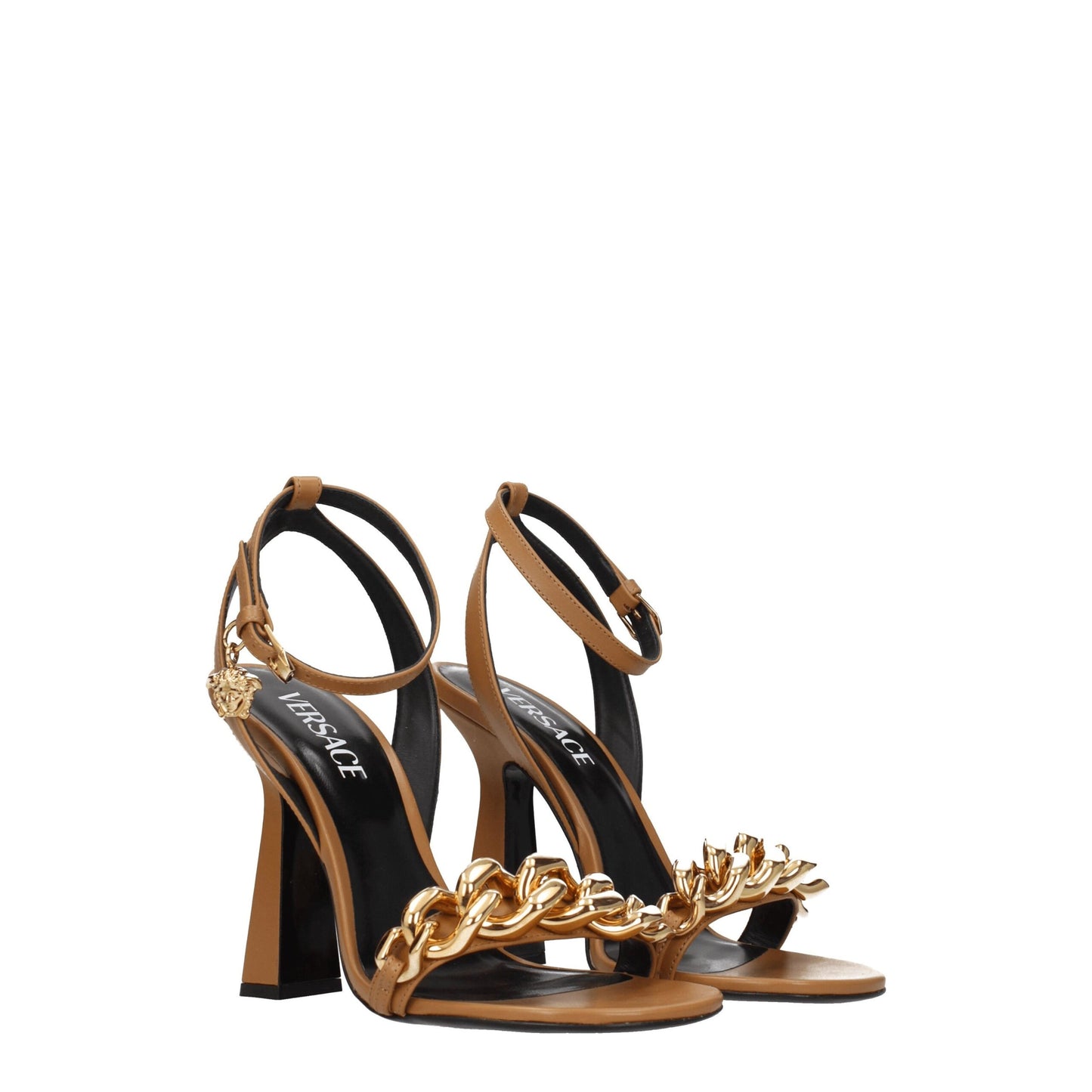 Versace Sandalen aus braunem Leder mit Stilettoabsatz