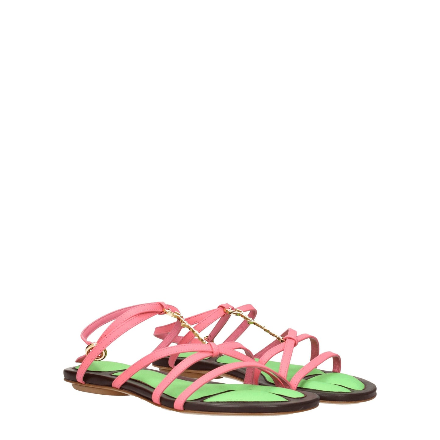 Jacquemus, Rosa, flache Ledersandalen