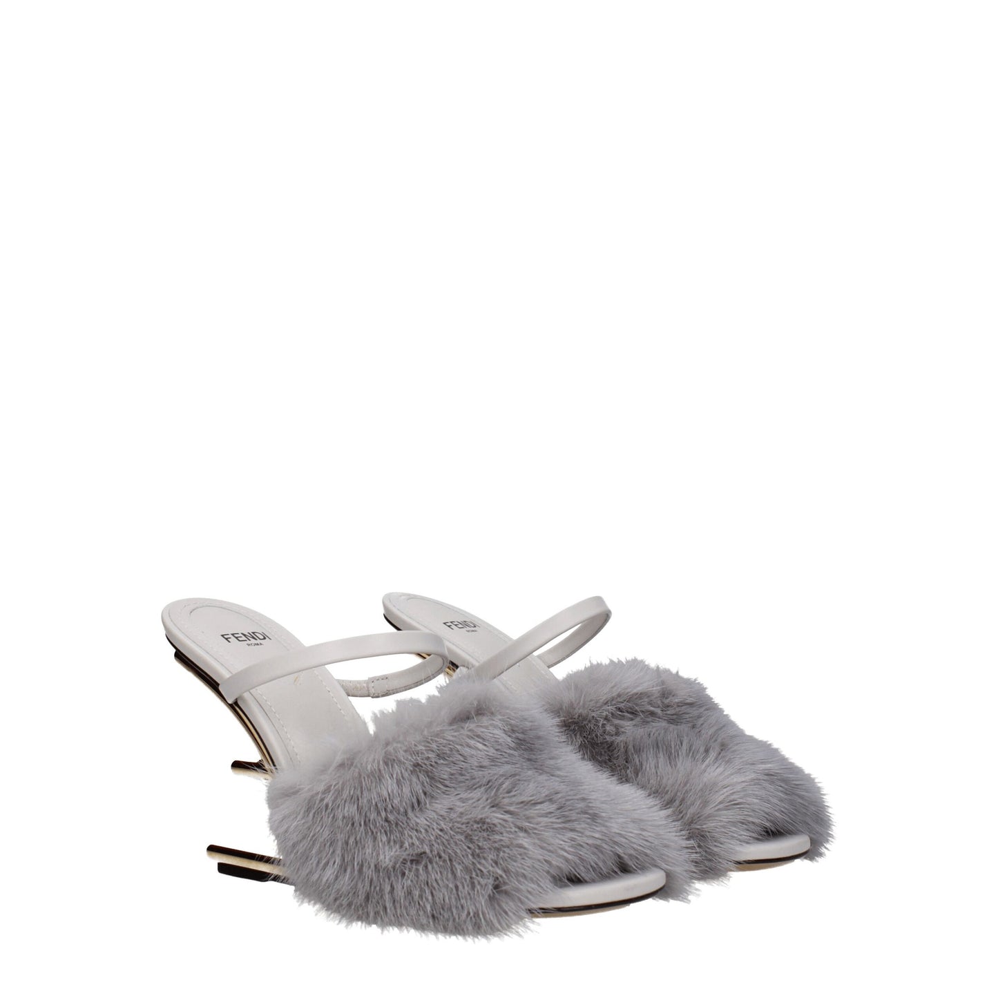 Fendi Graue Nerz-Hausschuhe Sandalen