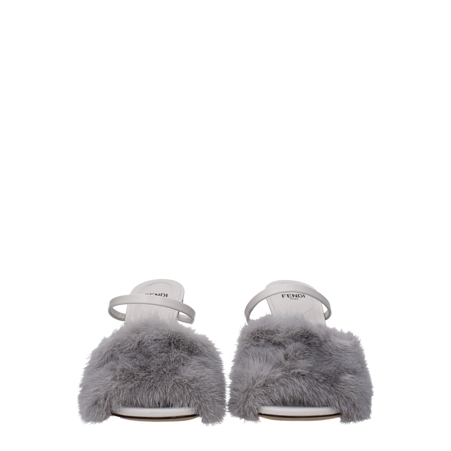 Fendi Graue Nerz-Hausschuhe Sandalen