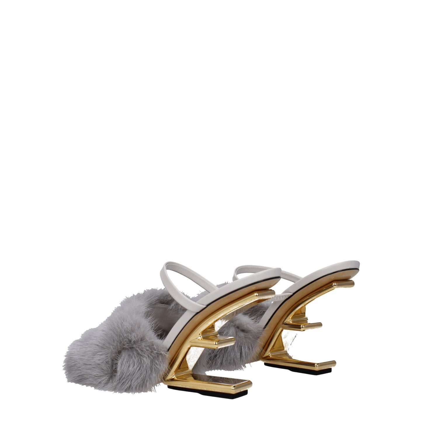 Fendi Graue Nerz-Hausschuhe Sandalen