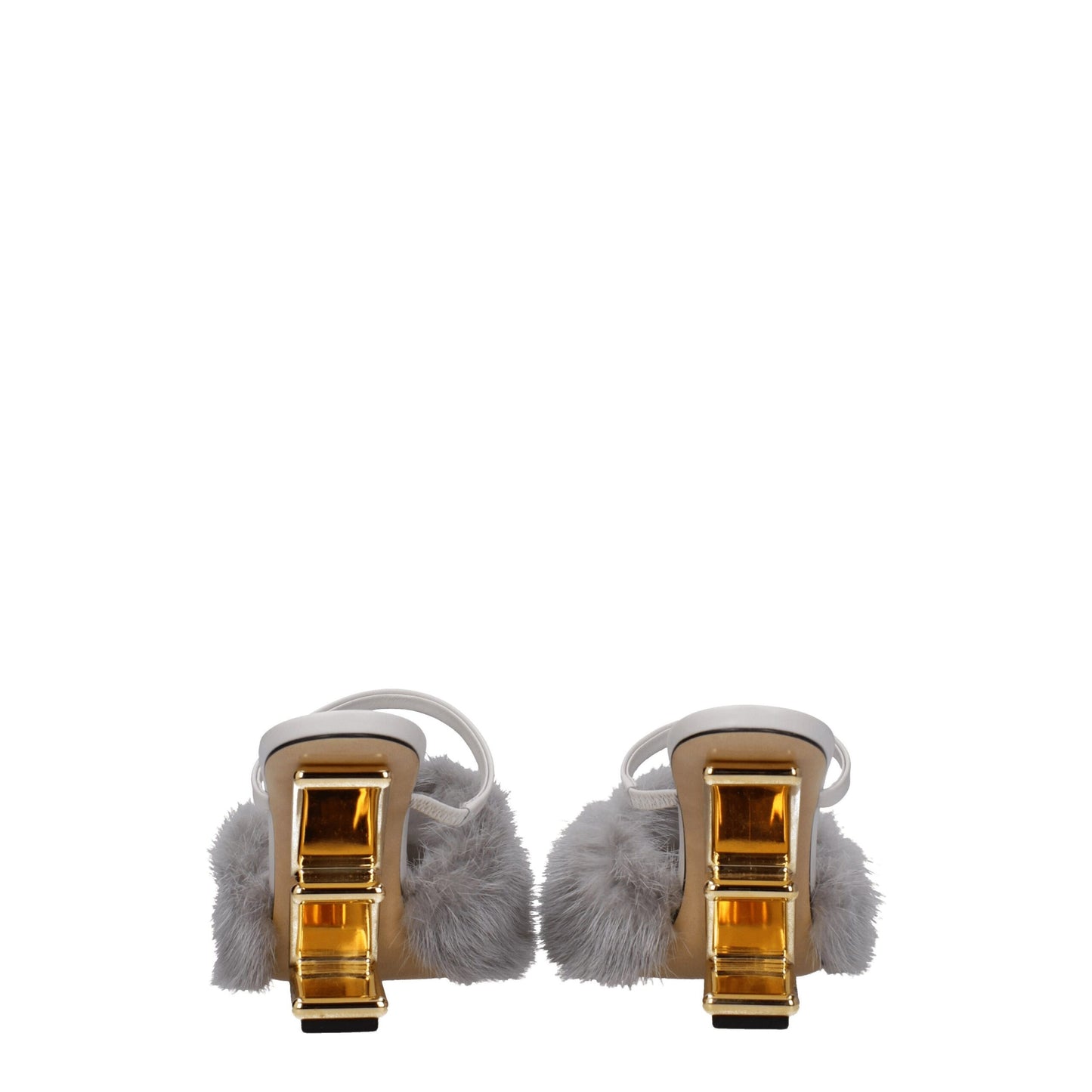 Fendi Graue Nerz-Hausschuhe Sandalen