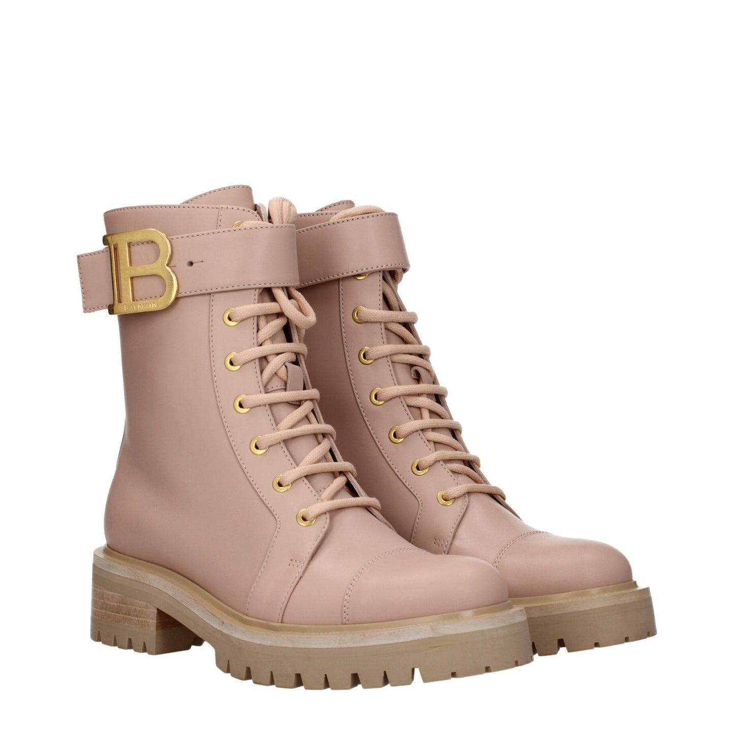 Bottines en cuir beige Balmain