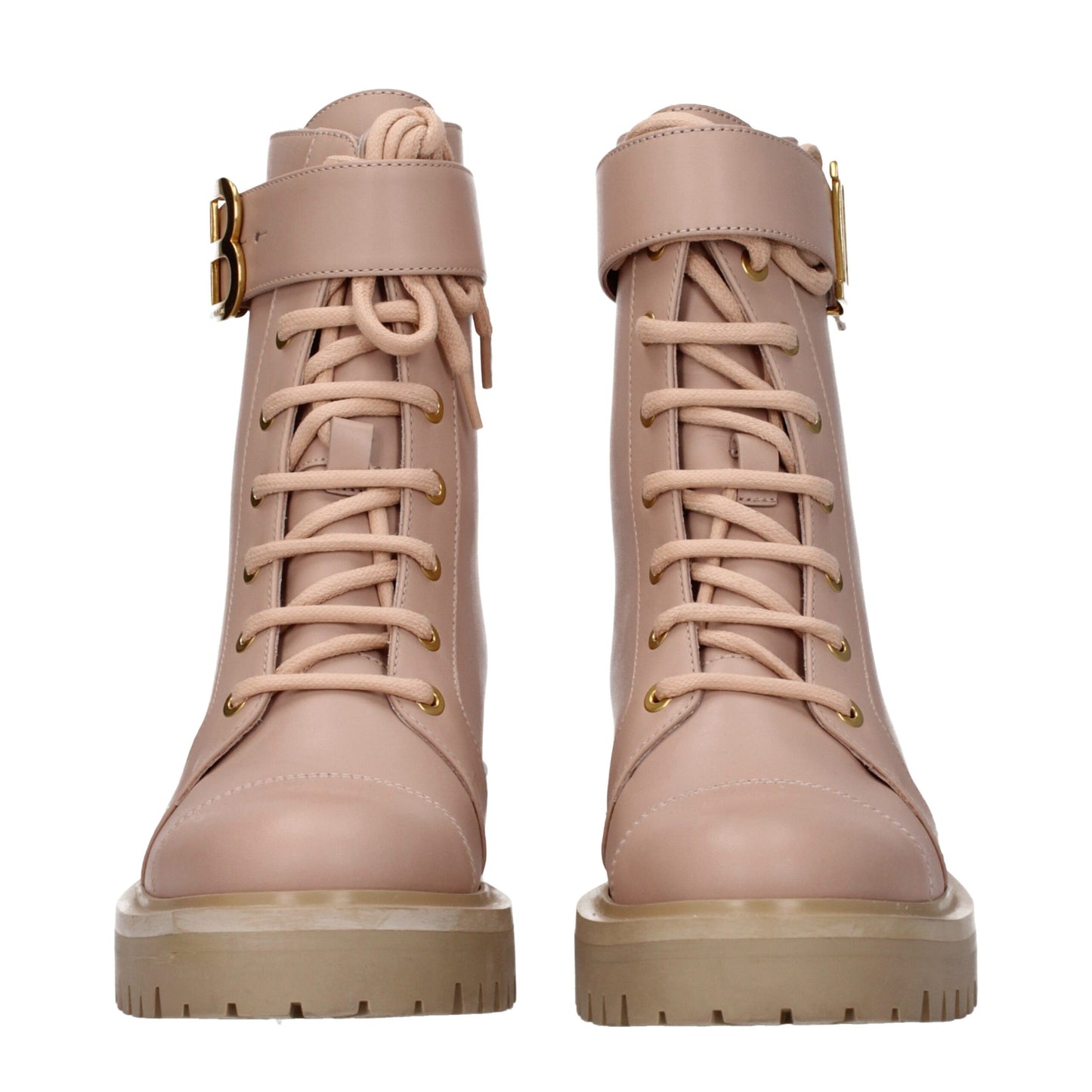 Bottines en cuir beige Balmain