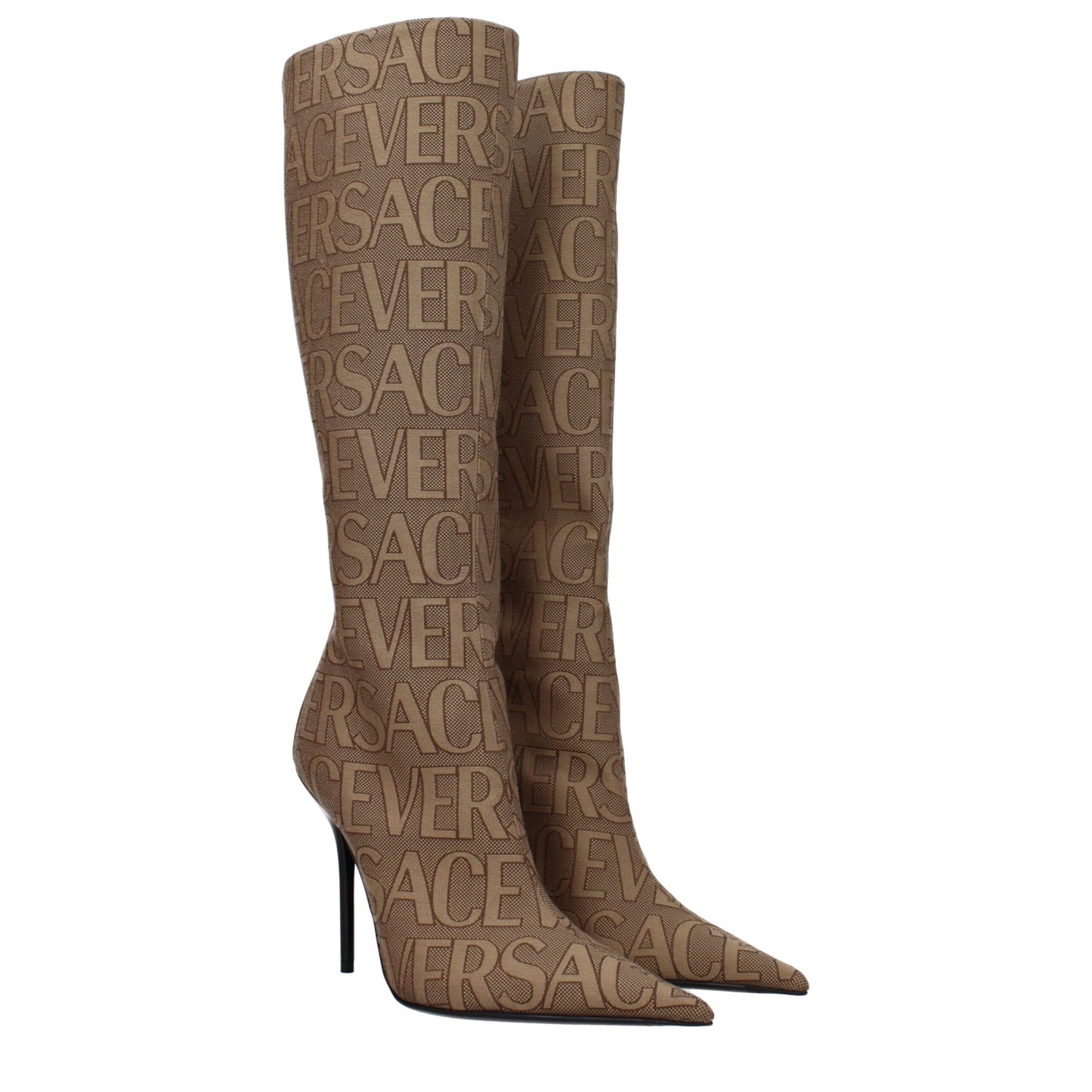 Versace – Beige Stoffstiefel mit hohem Absatz