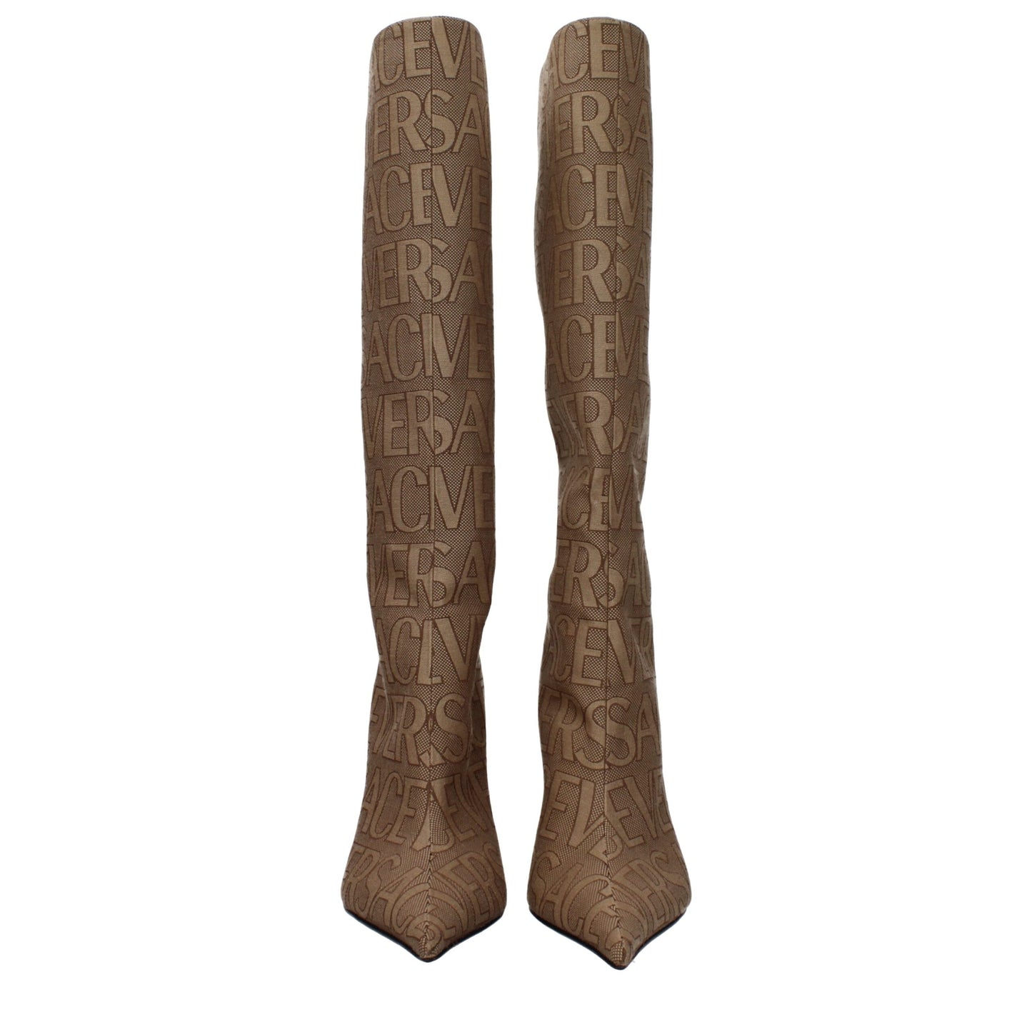 Versace – Beige Stoffstiefel mit hohem Absatz