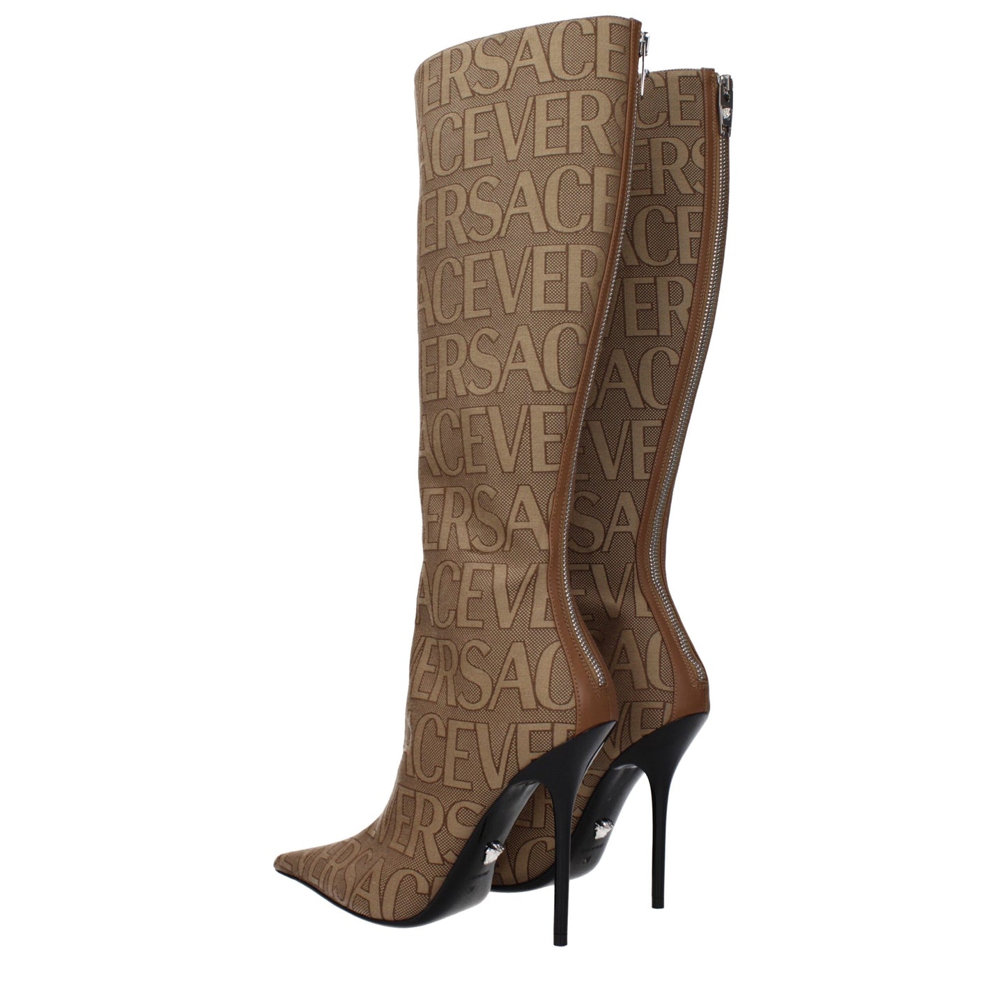 Versace – Beige Stoffstiefel mit hohem Absatz