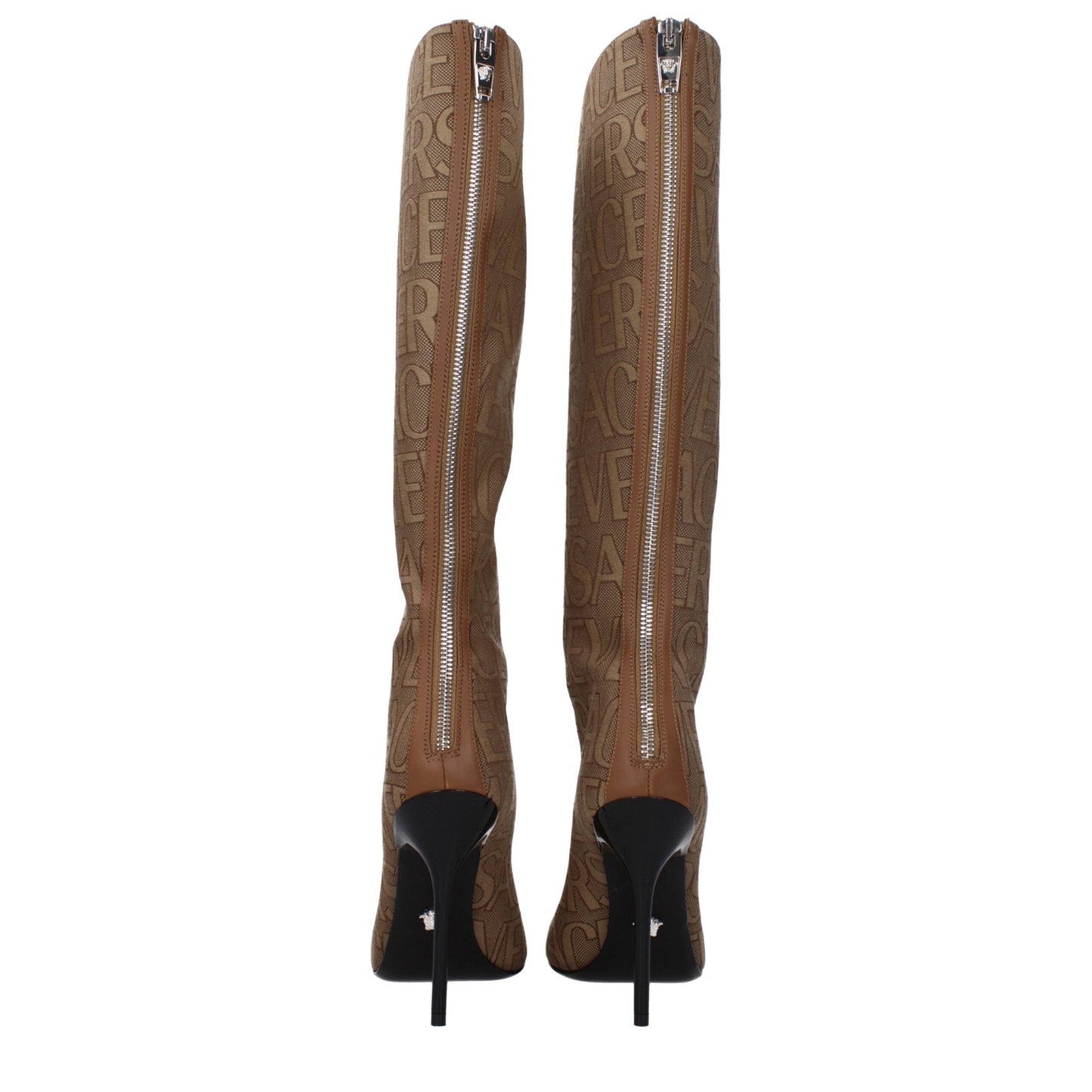 Versace – Beige Stoffstiefel mit hohem Absatz