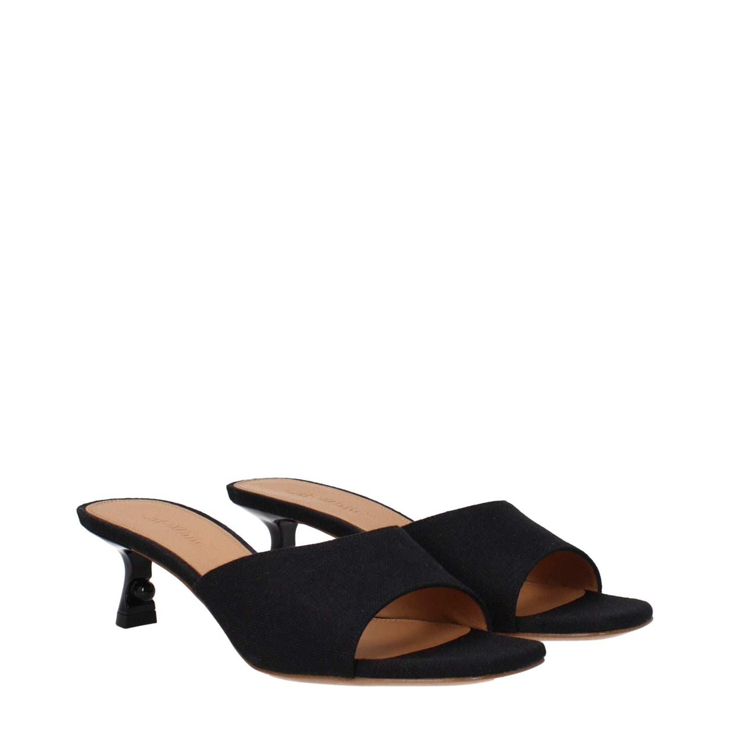 Off-White – Flache Sandalen aus schwarzem Leinen