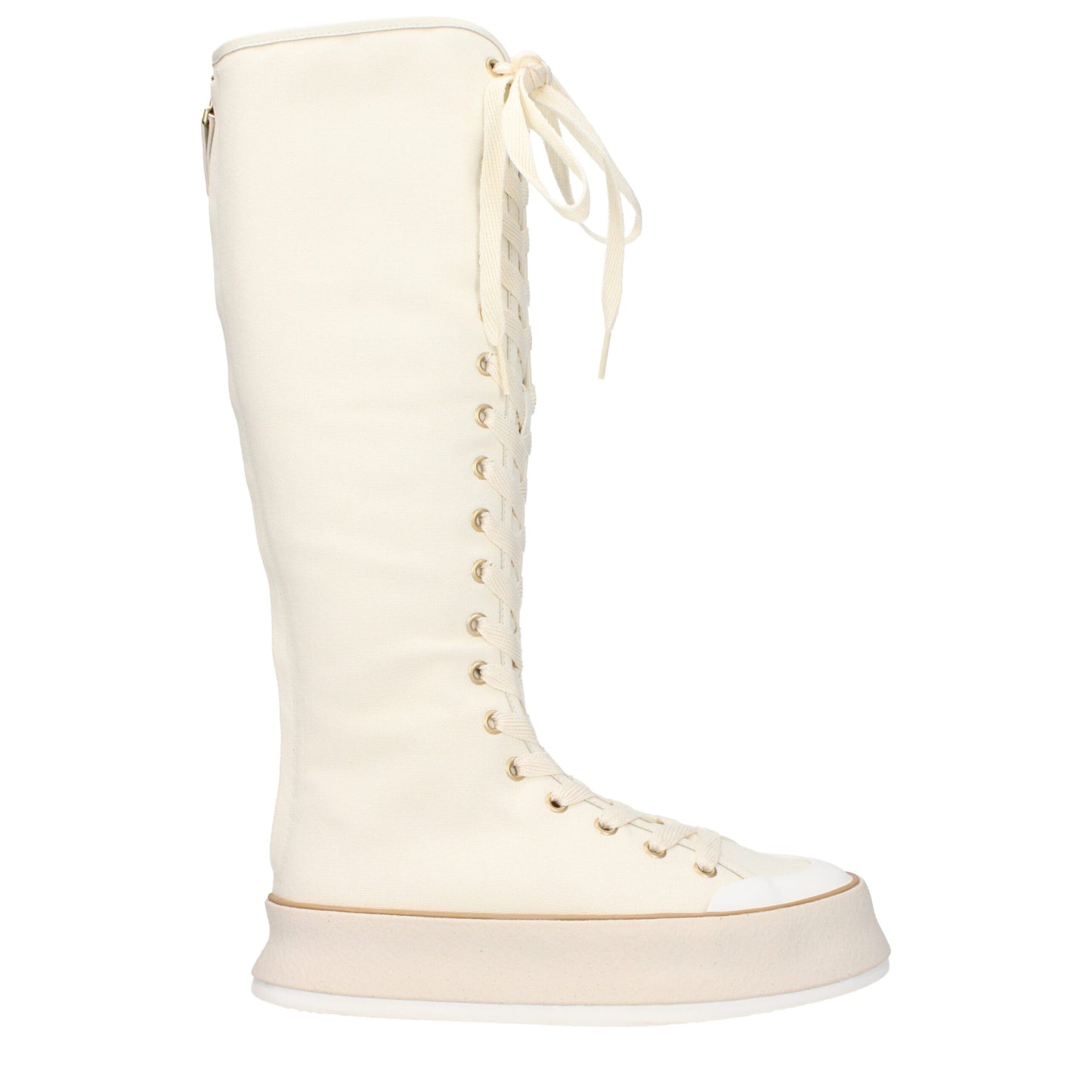 Bottes en tissu beige à lacets