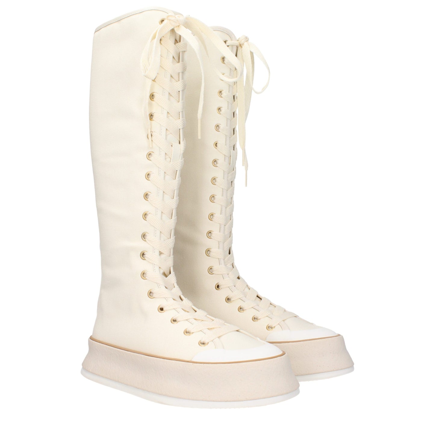 Bottes en tissu beige à lacets