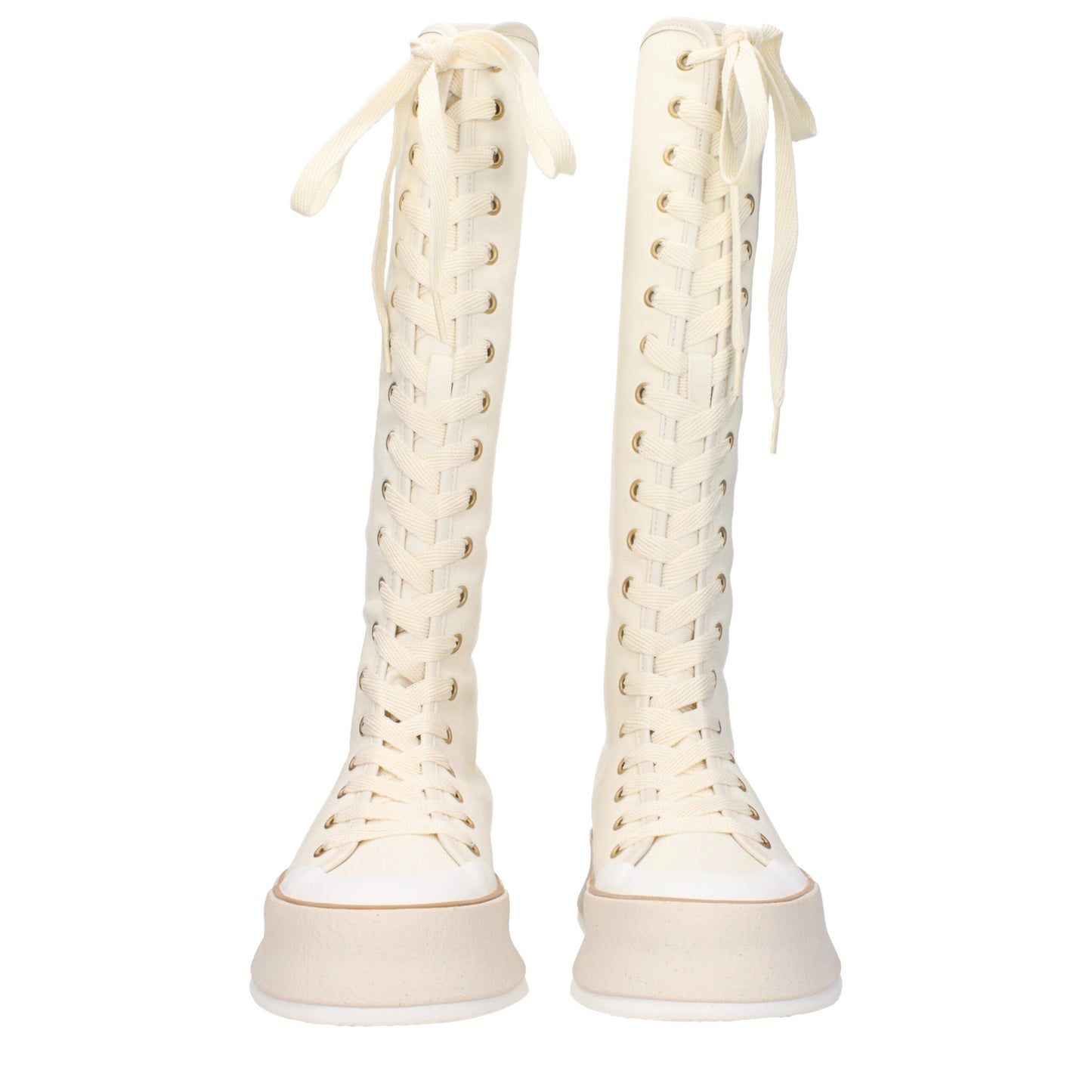 Bottes en tissu beige à lacets