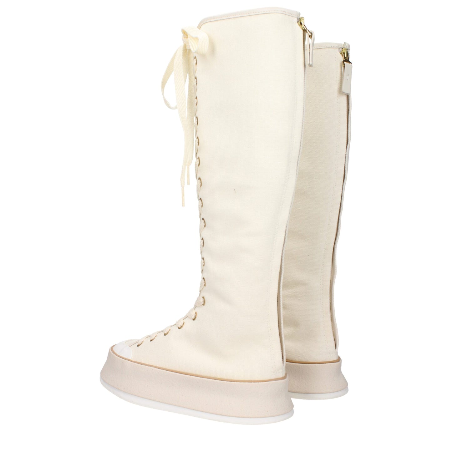 Bottes en tissu beige à lacets